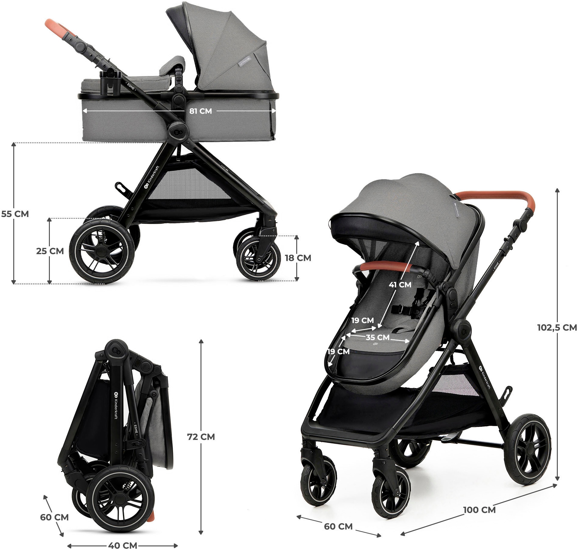 Kinderkraft Kombi-Kinderwagen »ESME 3IN1«, 22 kg, inkl. Babyschale