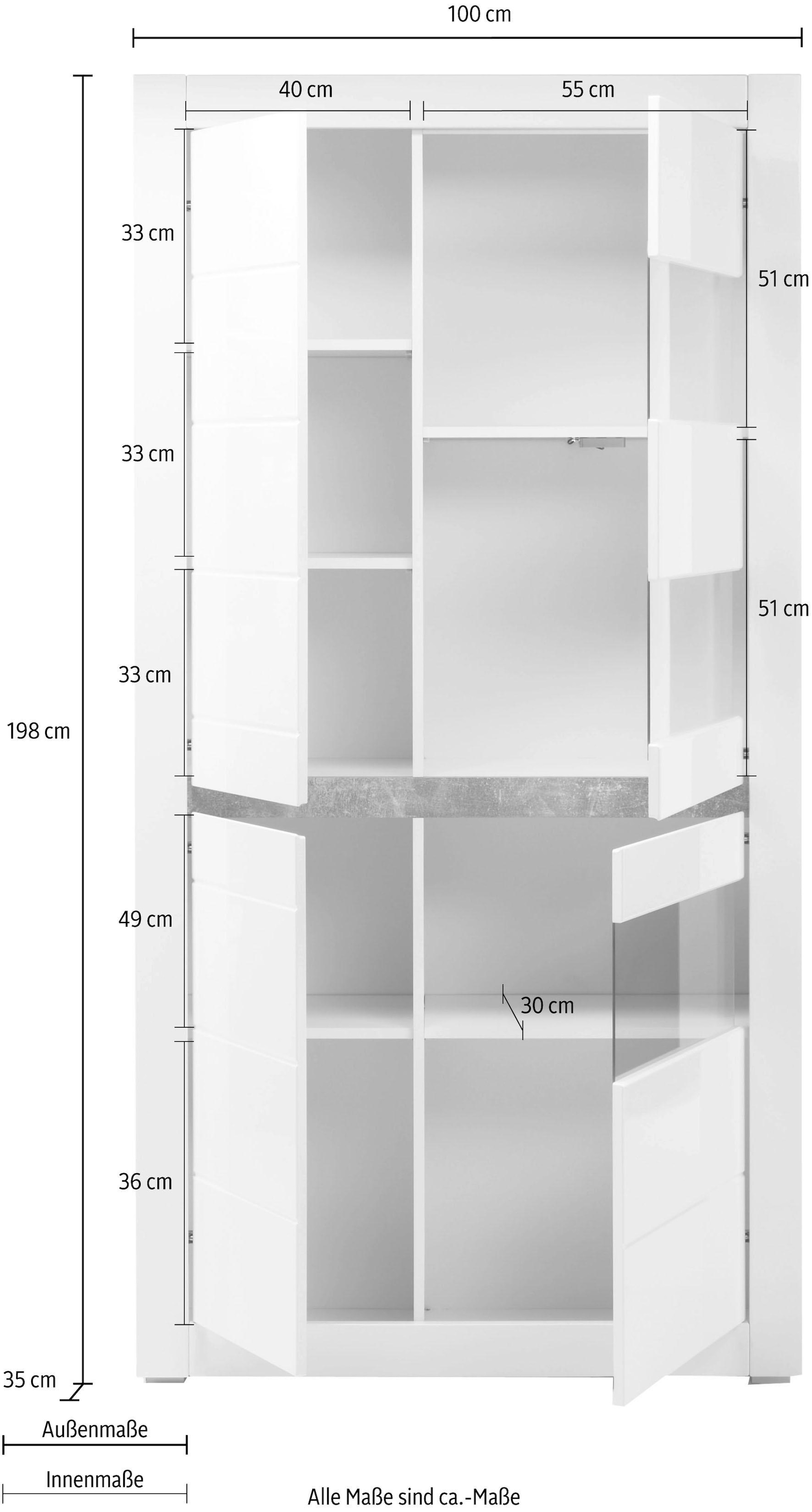 INOSIGN Vitrine »Carat«, Höhe 198 cm, zwei Leisten angeliefert, 1 x grau, 1 x weiss