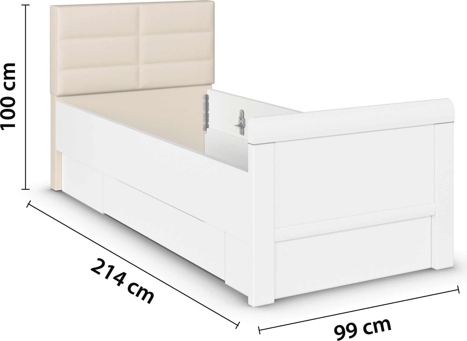 rauch Stauraumbett »Bett Einzelbett Stollenbett Bettkästen EVELYN«, in Komforthöhe mit Polsterkopfteil sowie Schubladen MADE IN GERMANY