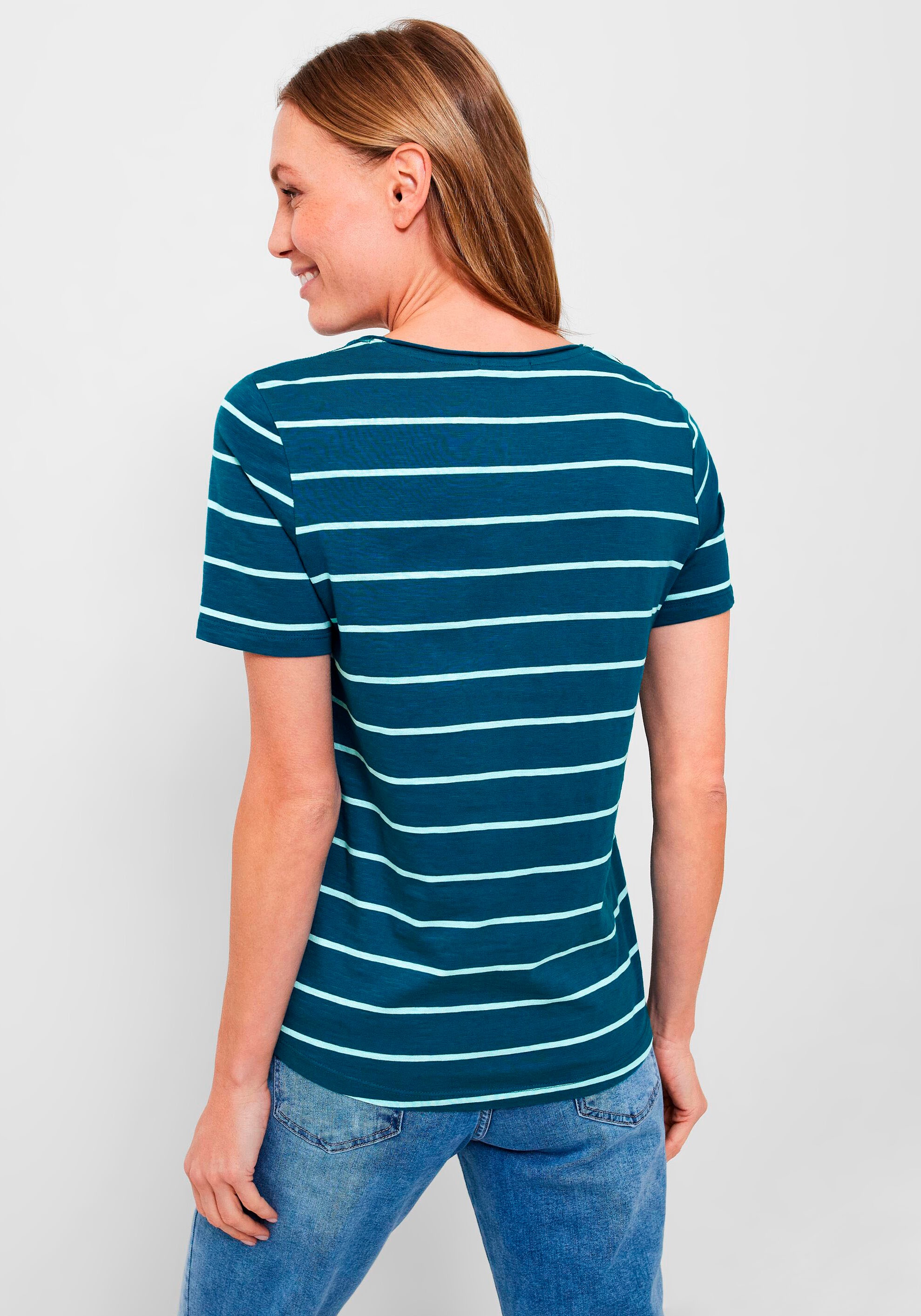 Cecil T-Shirt, Ausschnitt Rollkante BAUR | für mit bestellen am