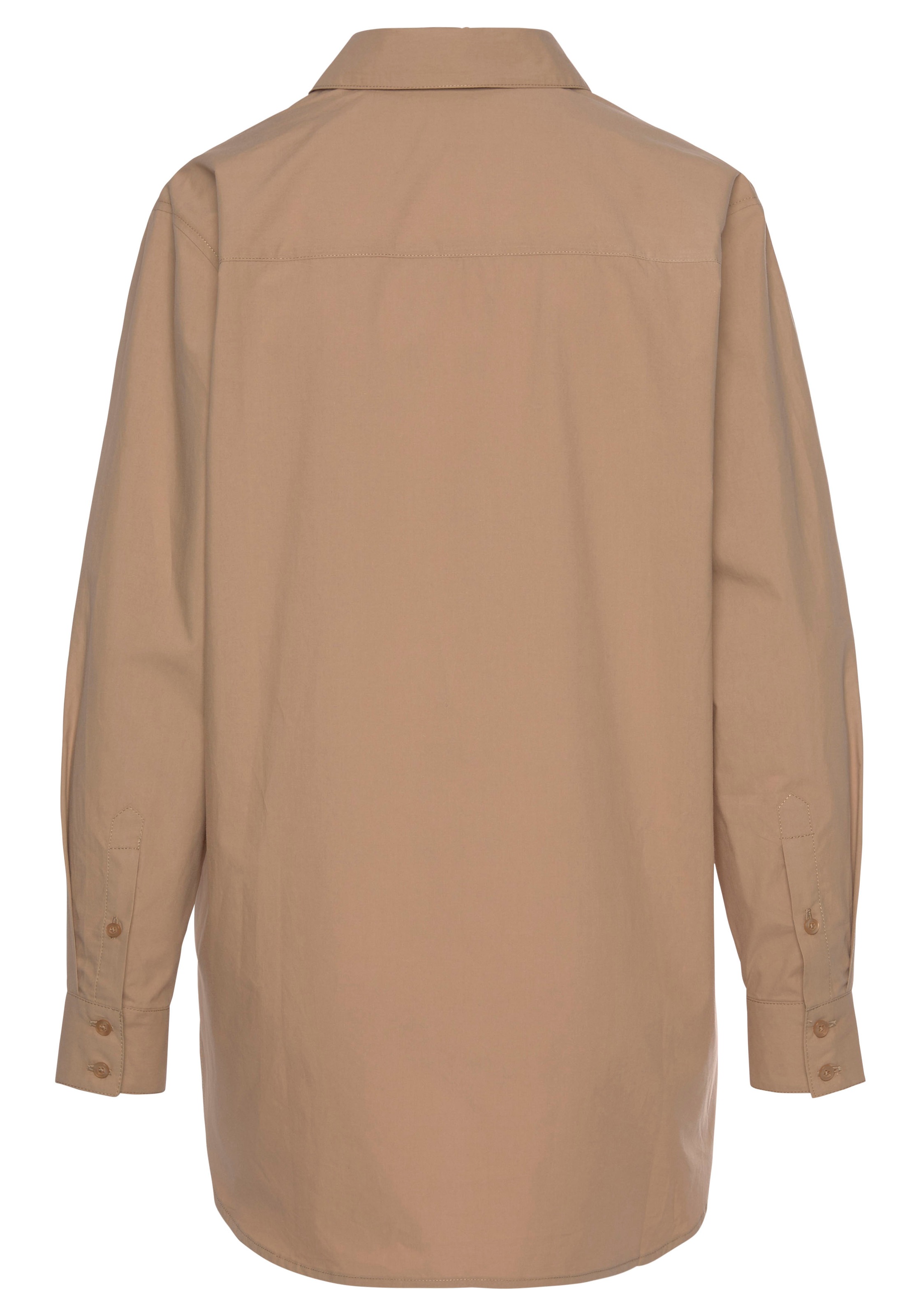 Hemdbluse LASCANA, Damen, Gr. 44, beige, Web, Obermaterial: 100% Baumwolle, unifarben, figurumspielend hüftbedeckend, 2-Knopf-Manschette mit Knöpfen, Blusen Hemdbluse, hinten länger geschnitten, Damenbluse aus Baumwolle, klassisch-elegant, Topseller 3