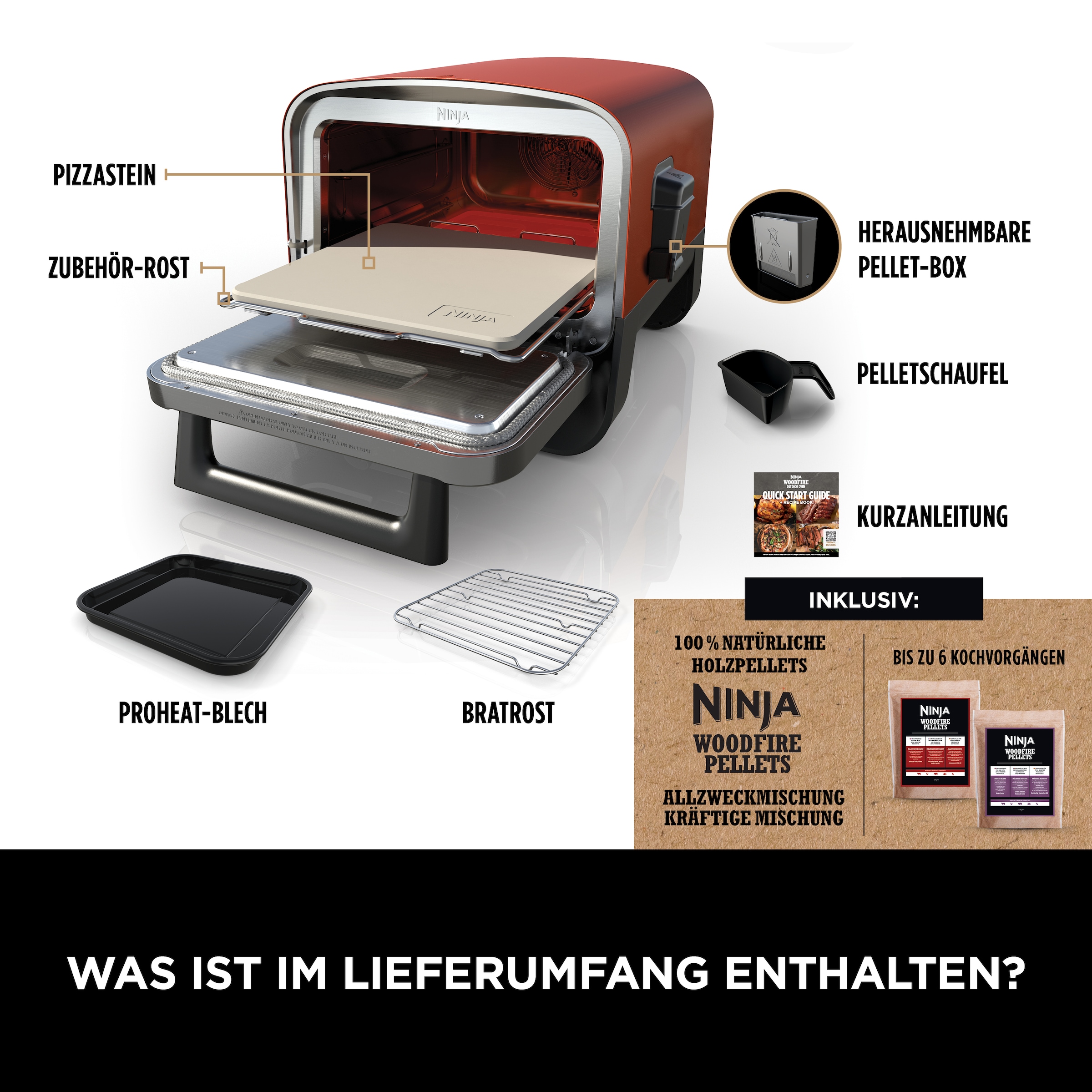 NINJA Multiofen »OO101EU, Elektrischer Outdoor Pizzaofen und Smoker, 8-in-1: Pizza«, Schmoren, Max Roast, Grillen, Backen/Rösten, Smoken, Dörren&Warmhalten