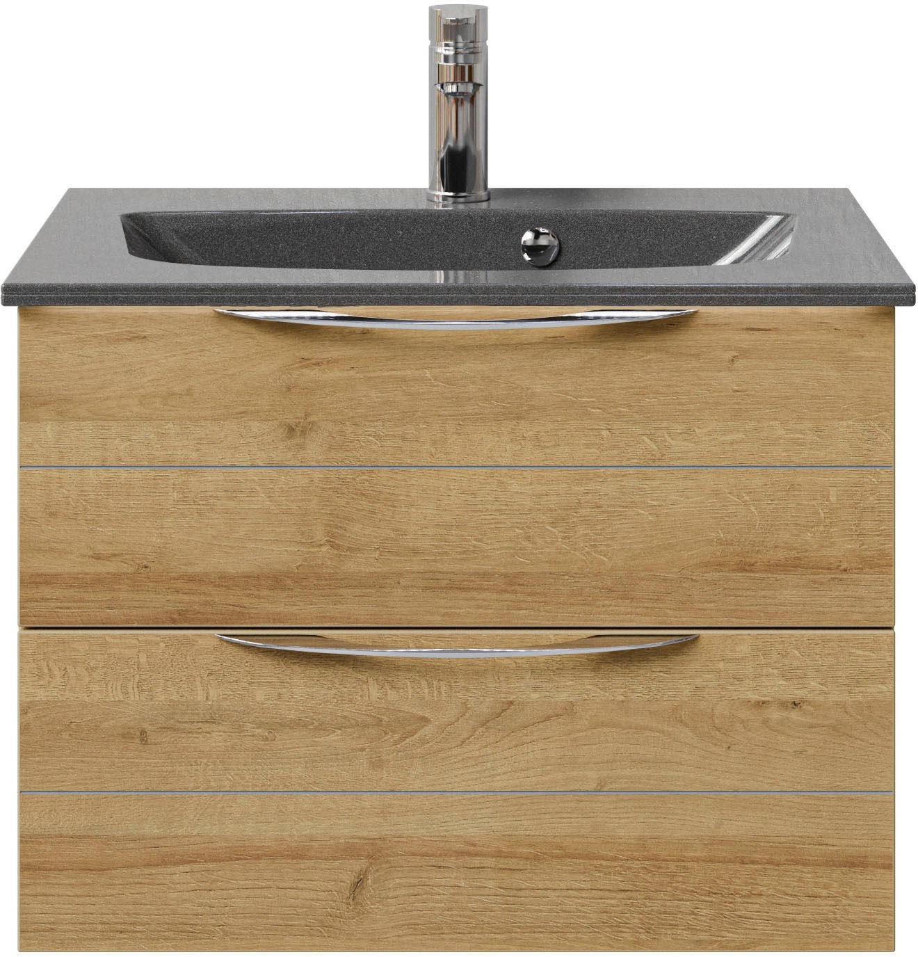 Saphir Waschtisch »Serie 6025 Mineralmarmor-Waschtisch mit Unterschrank, 67 cm breit«, Waschplatz mit 2 Schubladen, hängend, verschiedene Ausführungen
