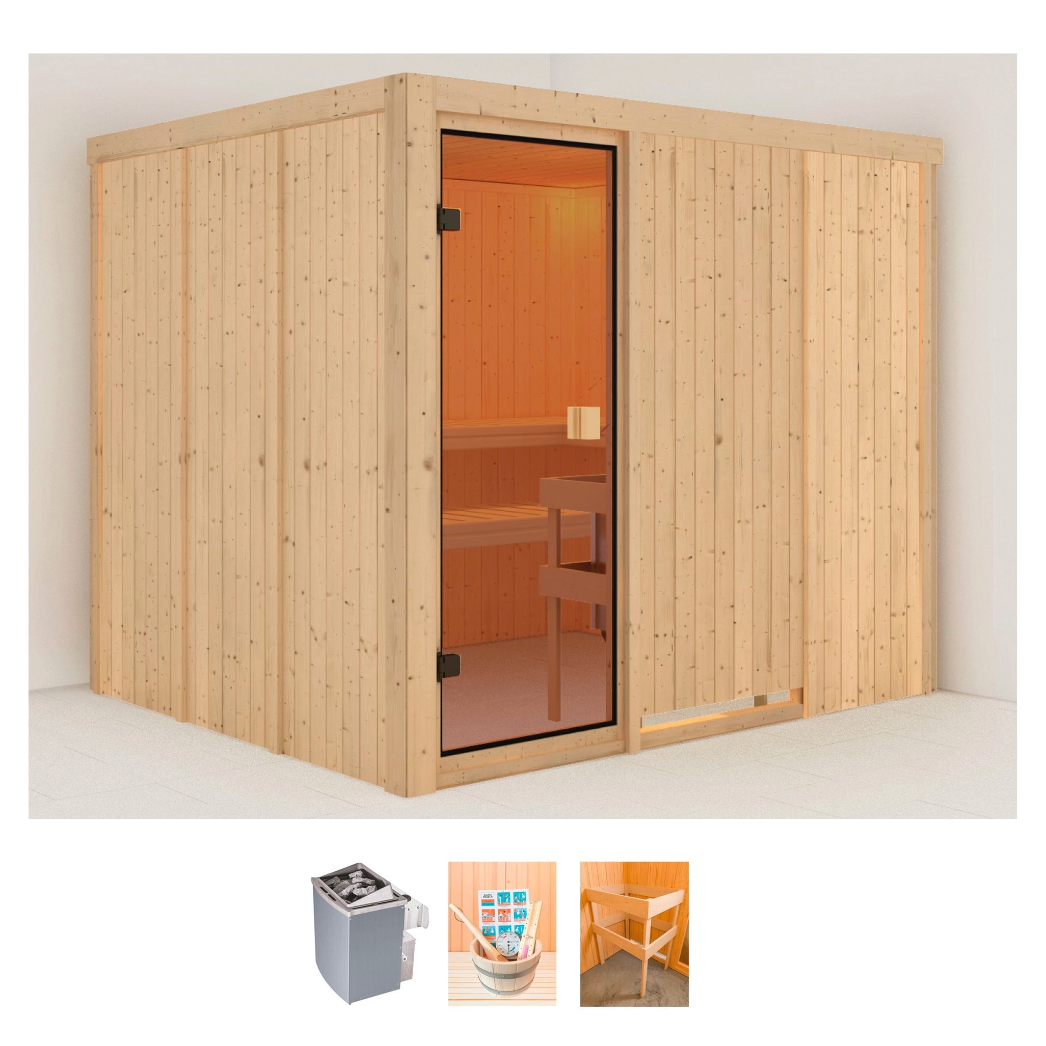 welltime Sauna »Nadima«, (Set), 9-kW-Ofen mit integr. Steuerung, mit 6-tlg. Zubehörset kaufen