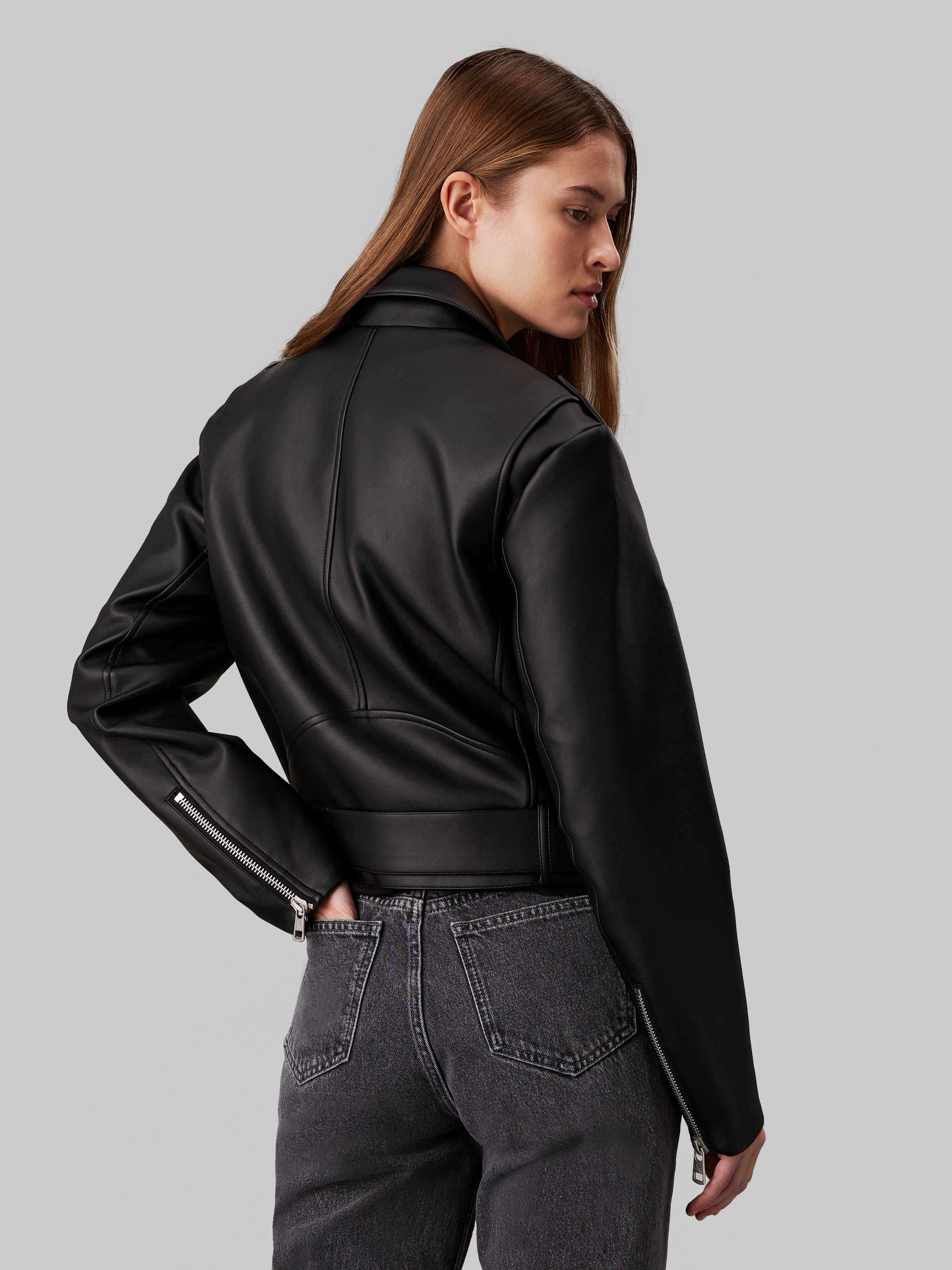 Calvin Klein Jeans Lederjacke »CLASSIC FAUX LEATHER BIKER«, mit Gürtel