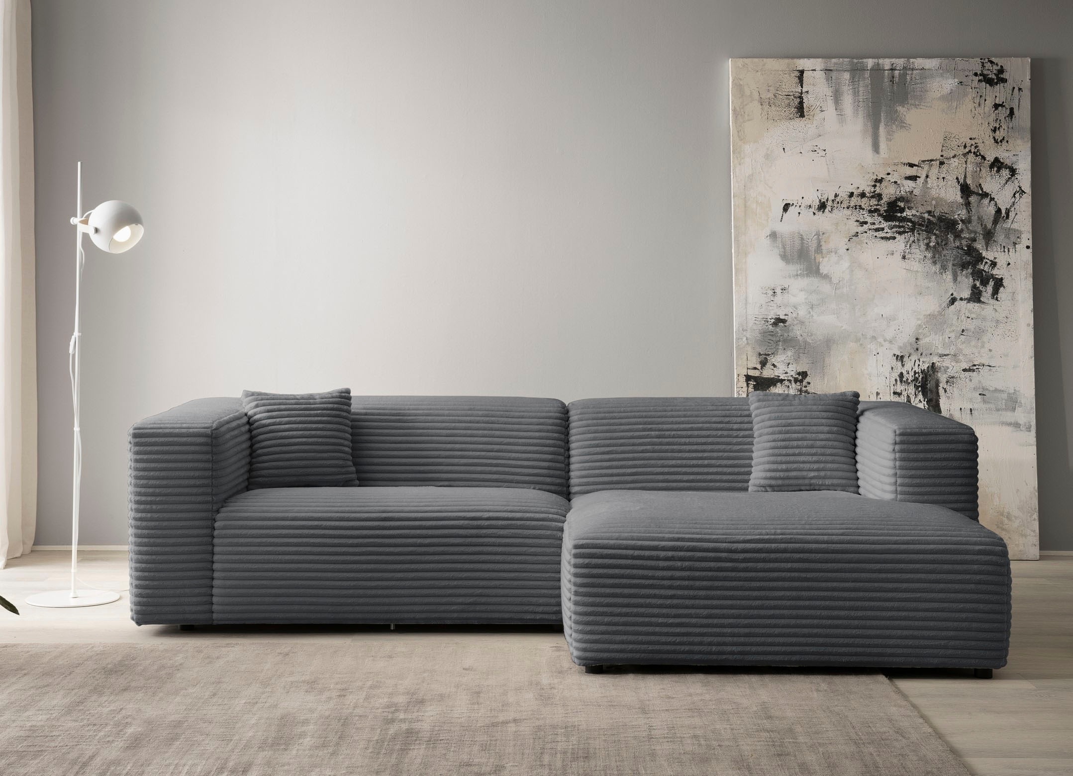 andas Ecksofa »BAKELS, L-Form in Cord oder Boucle-Stoff, moderne Couch«, wahlweise Recamiere rechts/links, bequemer Sitzkomfort