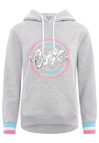 Sweatshirt, mit Kapuze, großer neonfarbener Backprint mit Pailettendetail