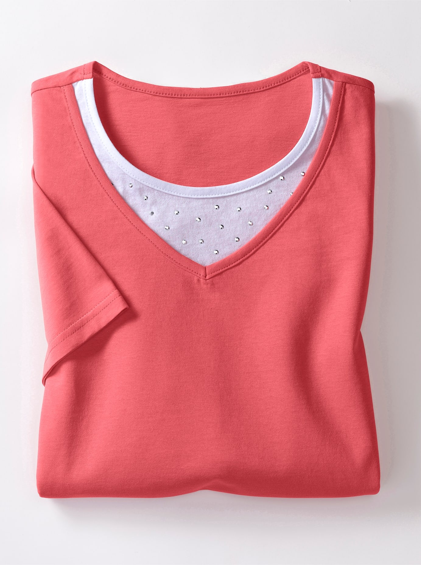 Kurzarmshirt CLASSIC BASICS "2-in-1-Shirt", Damen, Gr. 54, orange (koralle), 100% Baumwolle, unifarben, Rundhals, Shirts