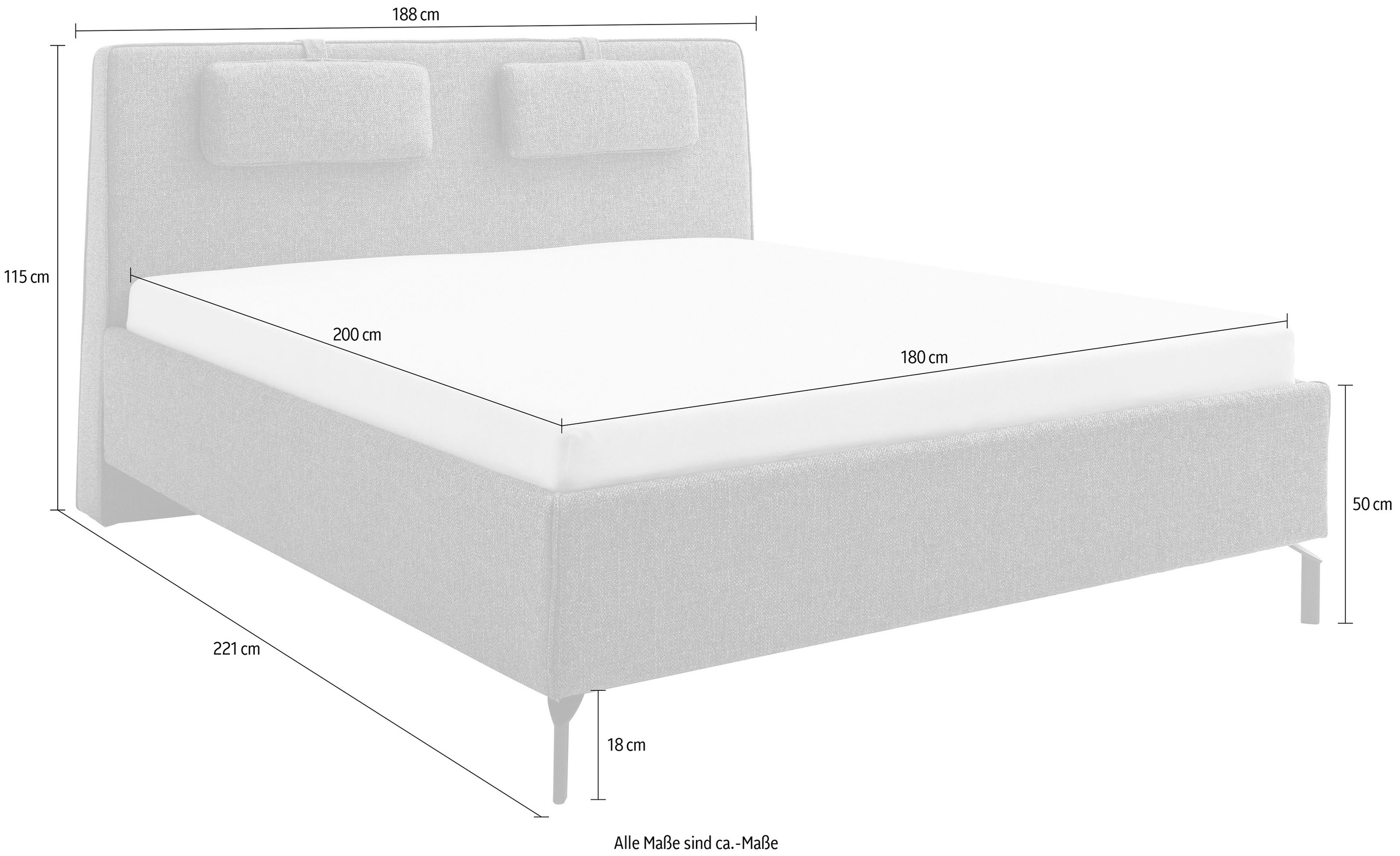 SCHÖNER WOHNEN-Kollektion Polsterbett »MADRID wahlweise mit Bettkasten, erhältlich in der Größe 180x200cm« wahlweise mit schwarzen Metallfüßen oder Holzfüßen