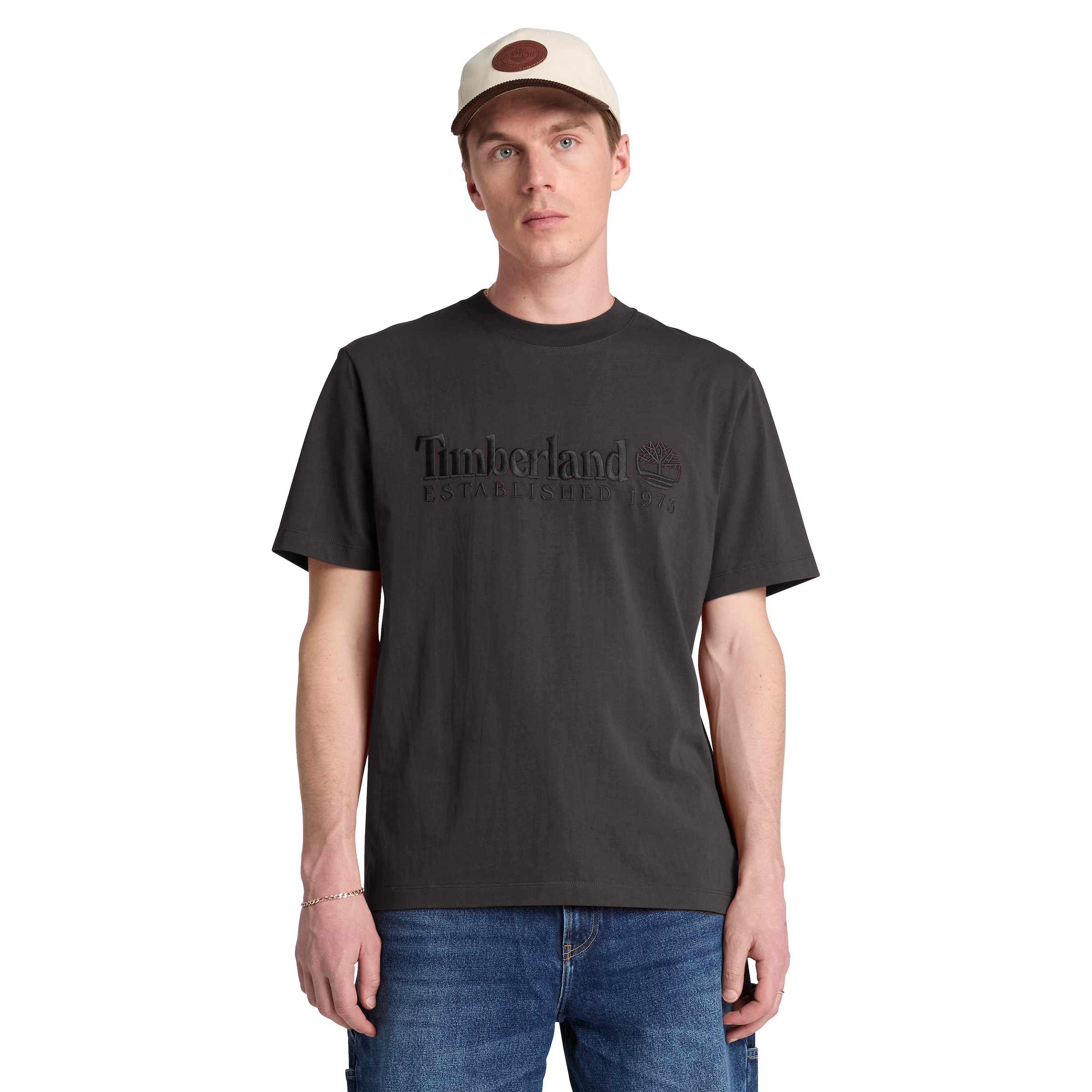 Timberland "ESTABLISHED 1973 - SS Embroidered Tee" Kurzarm, mit Rundhalsausschnitt, aus Baumwolle, normale Schnittform