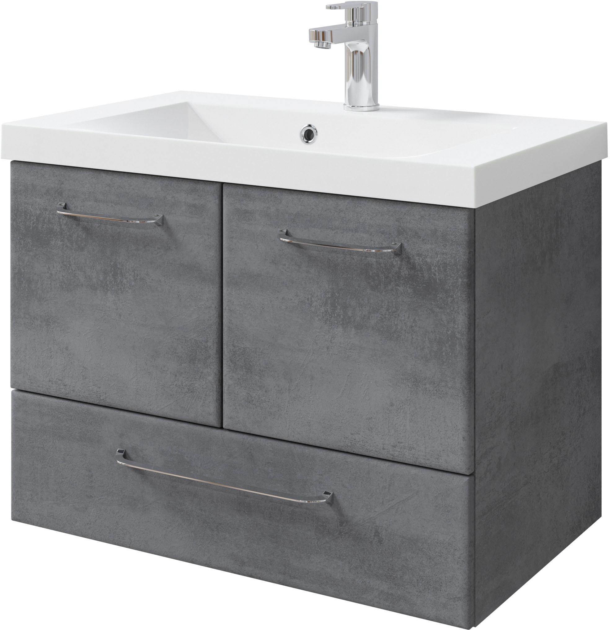 Saphir Badmöbel-Set »Quickset 945 Mineralmarmor-Waschtisch mit Unterschrank, 74 cm breit«, (1 St.), Waschplatz, 2 Türen, 1 Schublade, inkl. Türdämpfer, Waschtisch Set