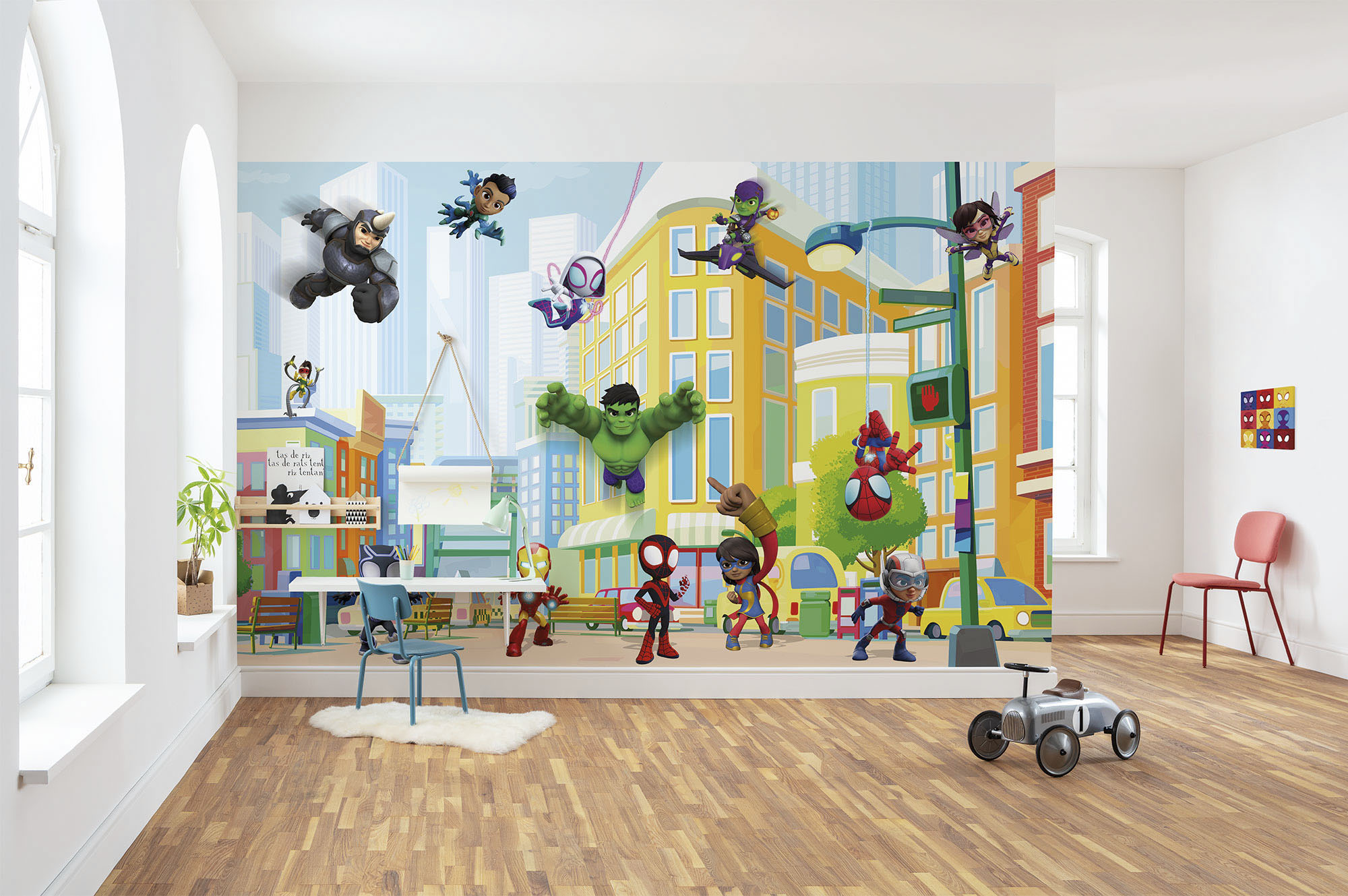 Komar Fototapete "Digitaldruck Vlies - Spidey Sightseeing Tour with Friends" bedruckt glatt Kinderzimmer
