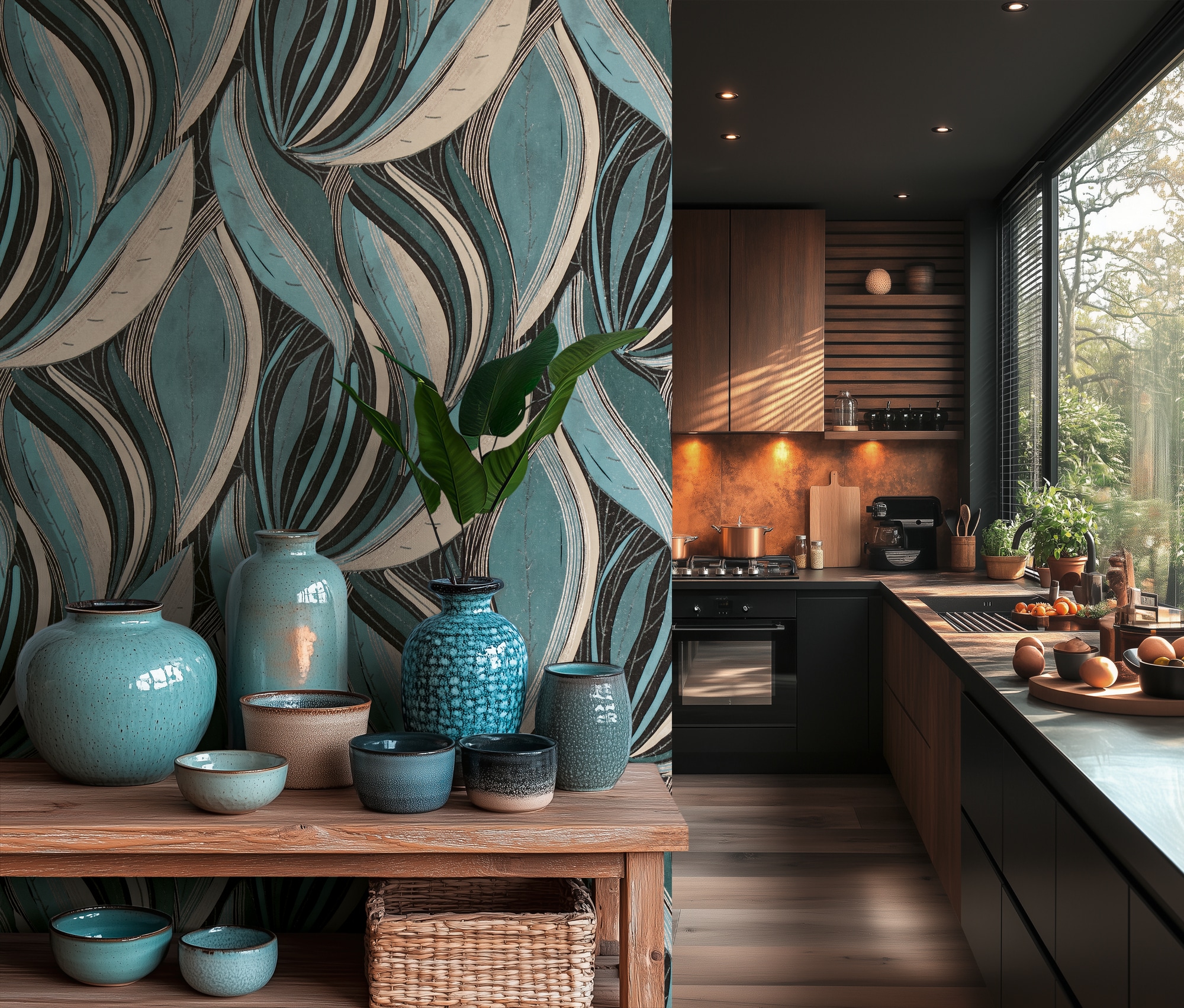 living walls Vliestapete »Dschungel-Tapete Türkis bunt strukturiert tropisch« botanisch strukturiert