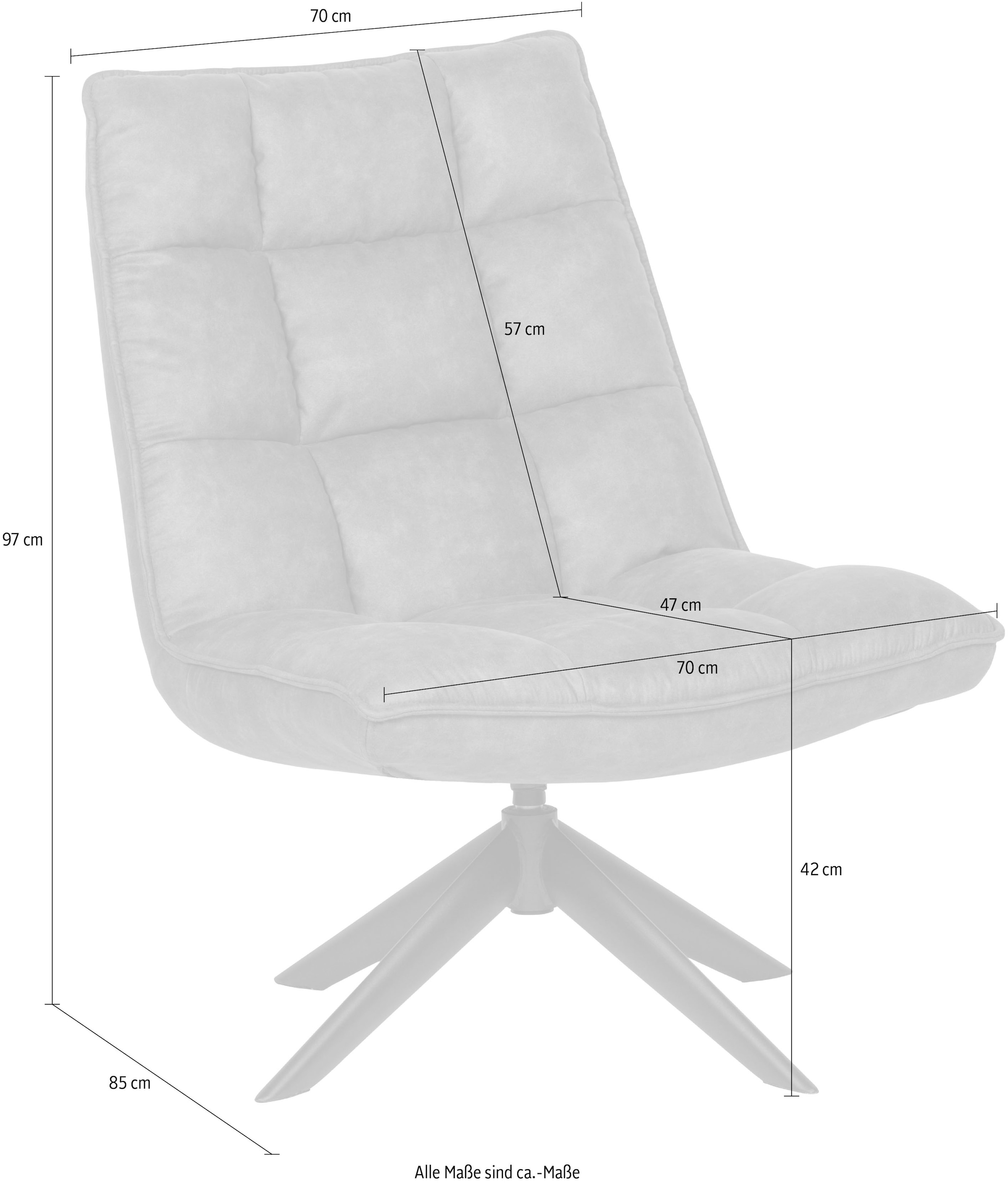 WOOOD Drehsessel »Jouke mit Kunstleder-Bezug und Drehmechanismus B 70 x T 85 x H 90 cm« Sitzhöhe 46–42 cm, Tragkraft 140 kg, pulverbeschichtetes Metallgestell
