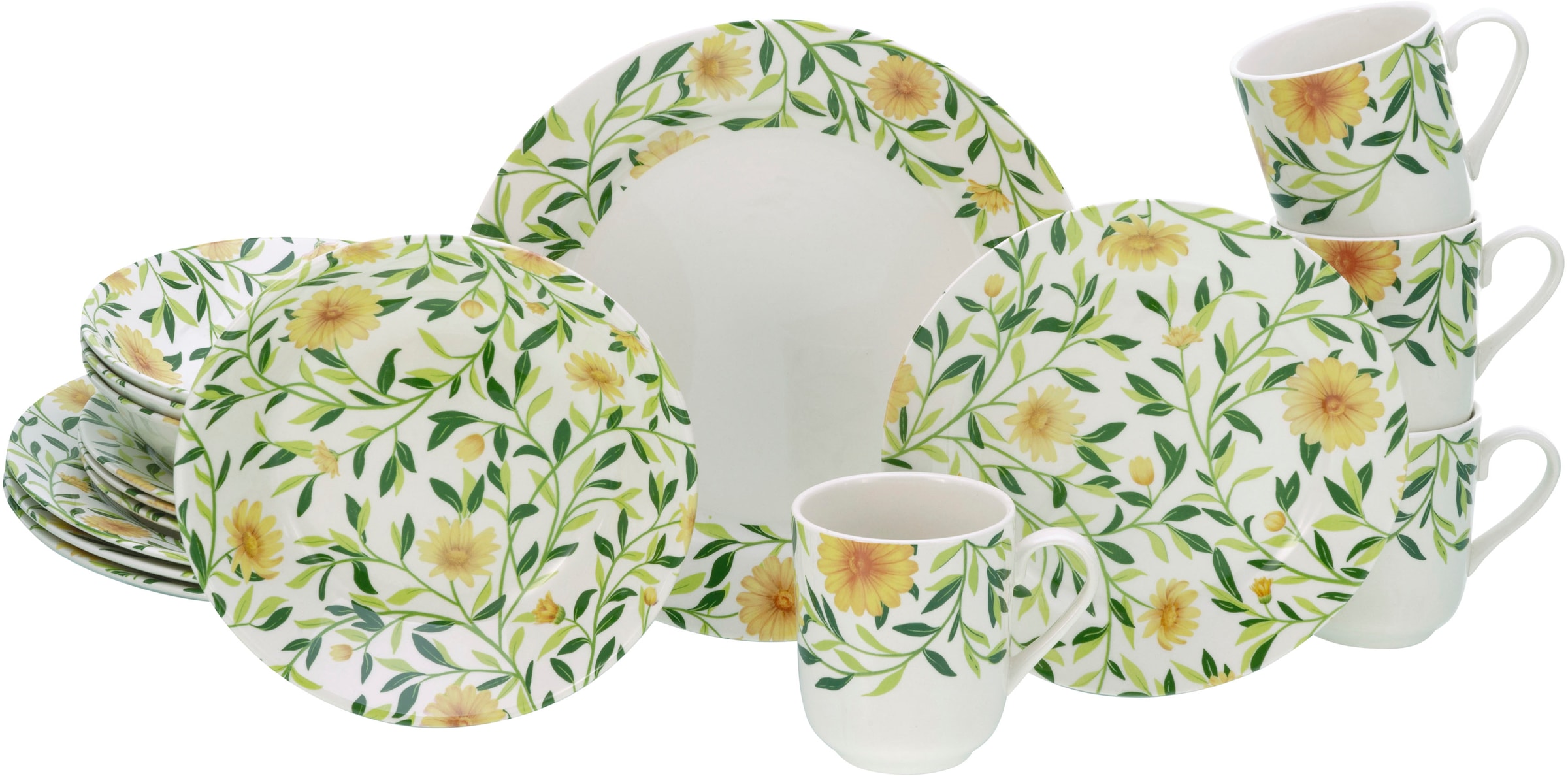 CreaTable Kombiservice "Amarilla, Kombi-Service 16-tlg" Blumendekor, Blätte günstig online kaufen