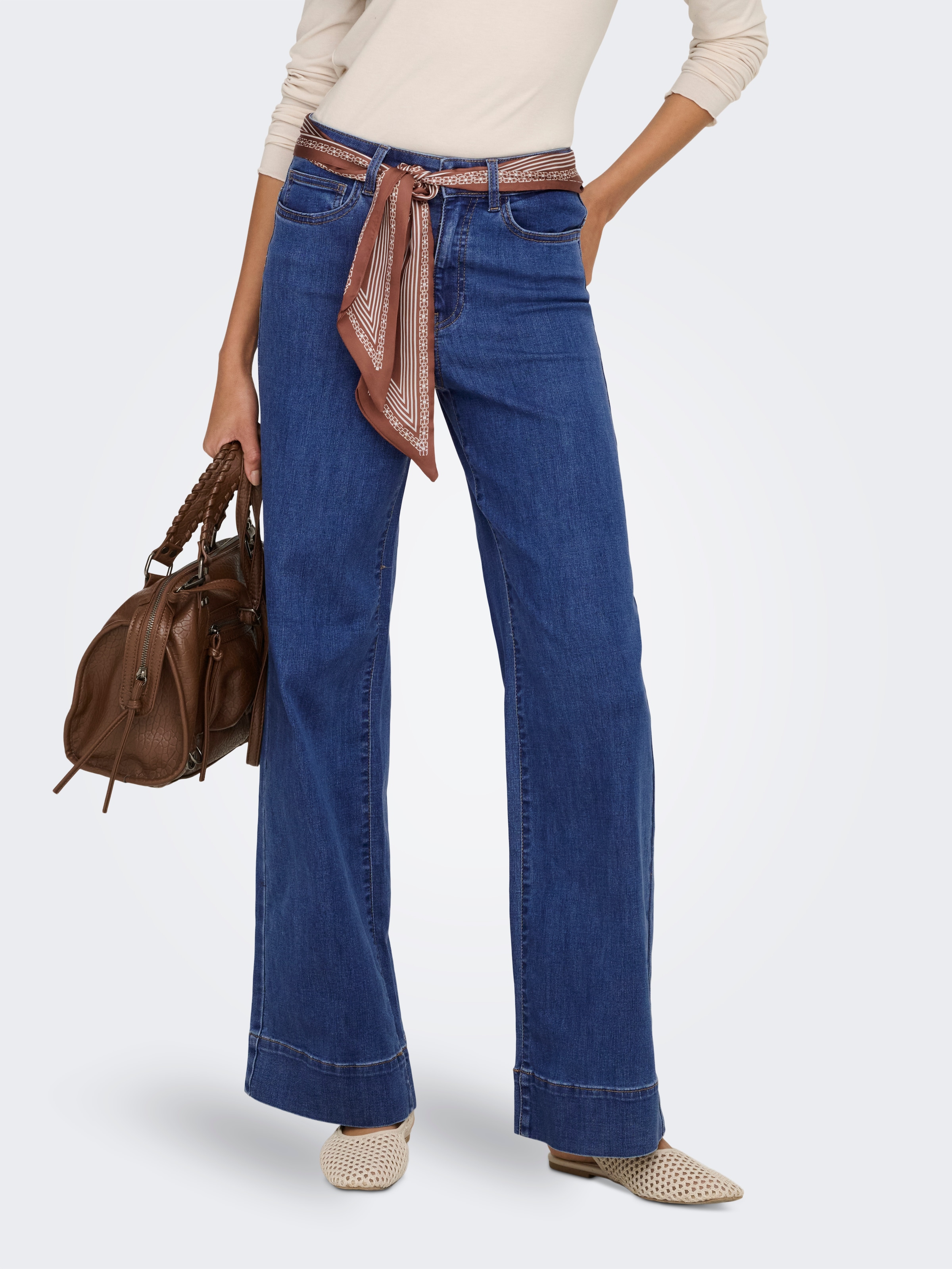 ONLY High-waist-Jeans »ONLMADISON HW WIDE SCARF DNM GUA« Materialmix, high waist, wide fit, mit modischem Tuch als Gürtel