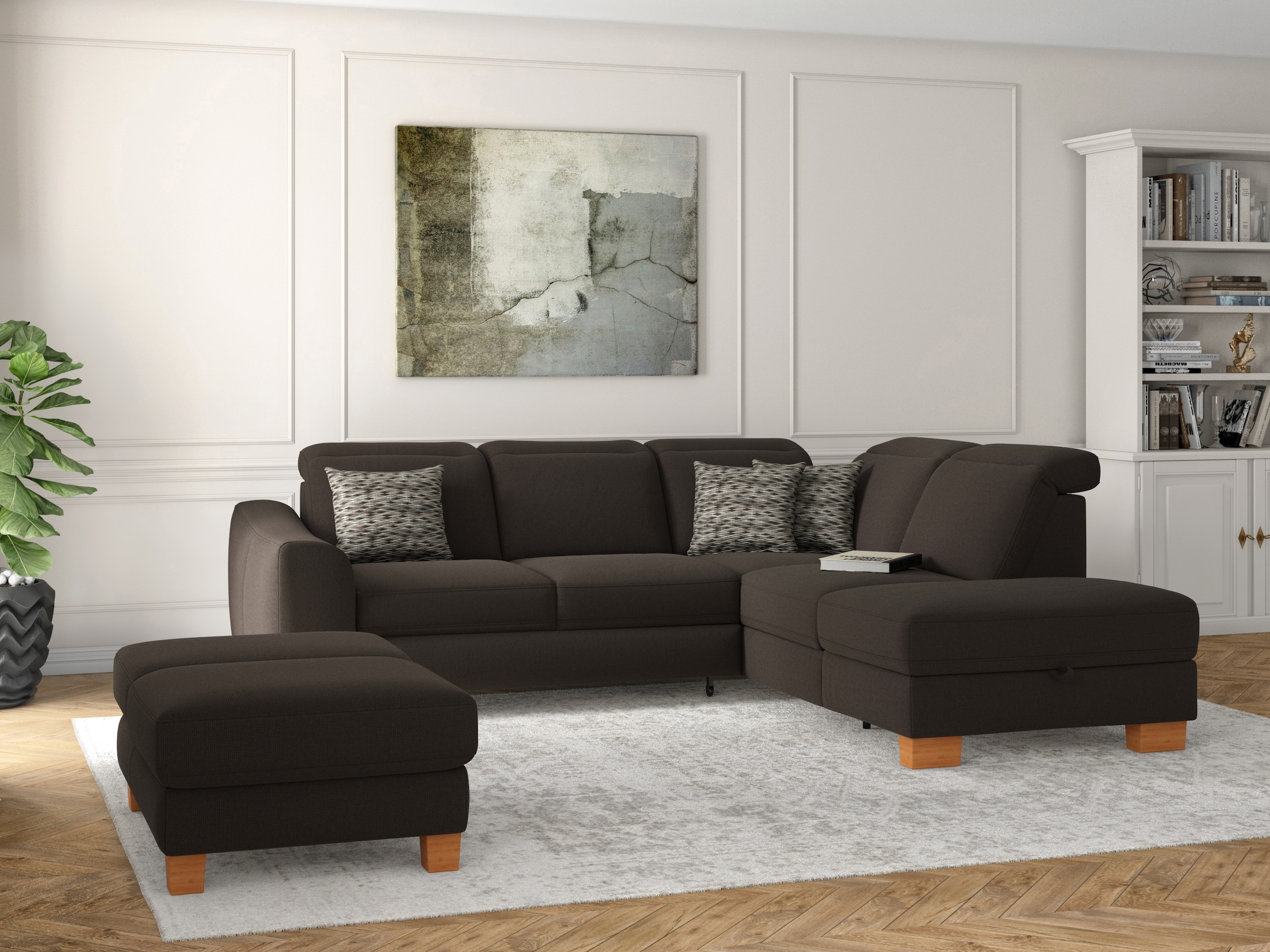 sit&more Ecksofa "Dundee L-Form" mit Federkern und Massivholzfüßen, wahlweise mit Kopfteilverstellung