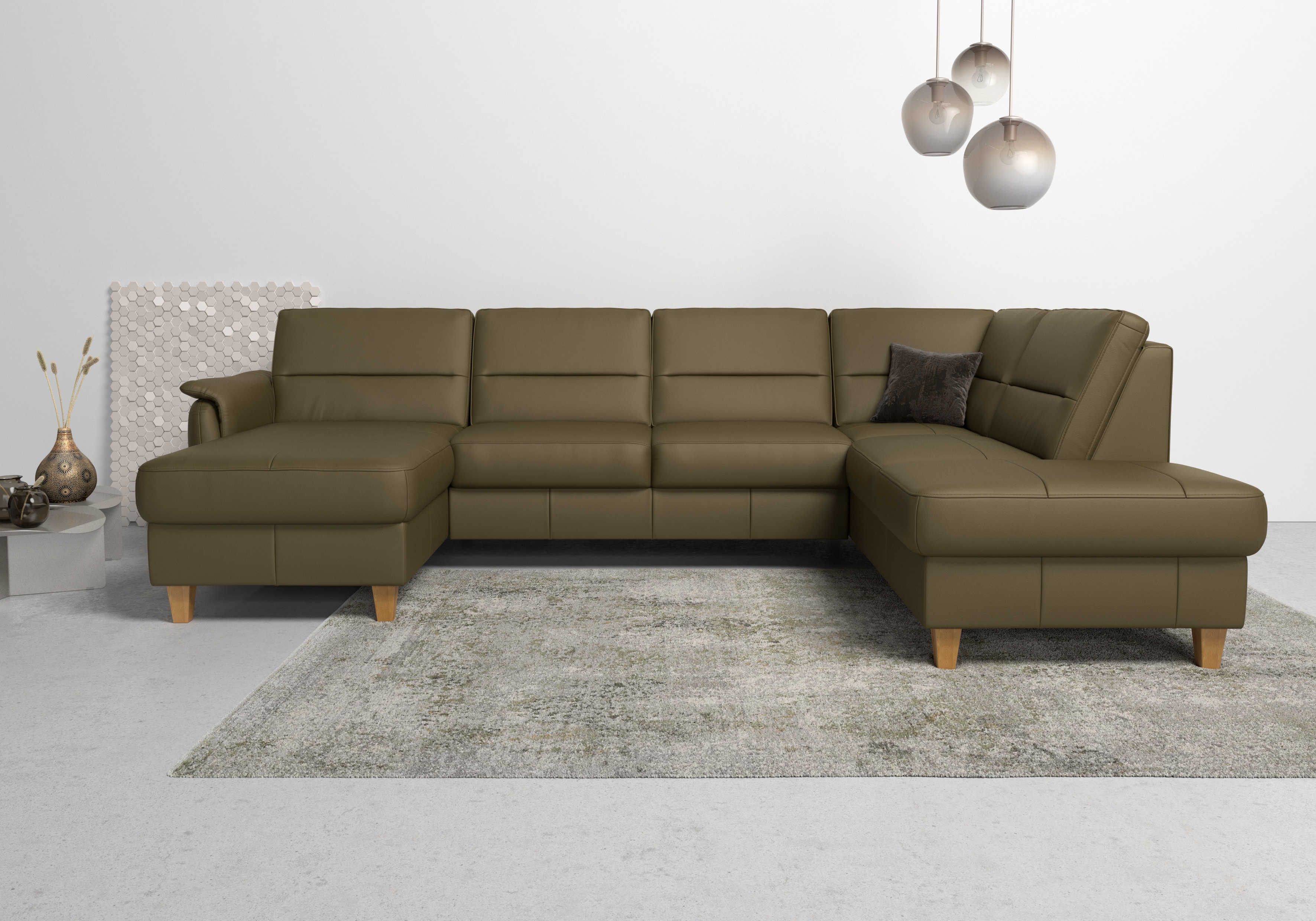 Home affaire Wohnlandschaft "Palmera U-Form, B: 308 cm, große Stoff + Leder Auswahl" optional Schlaffunktion & Bettkasten, Federkern, XXL-Wohnlandschaft