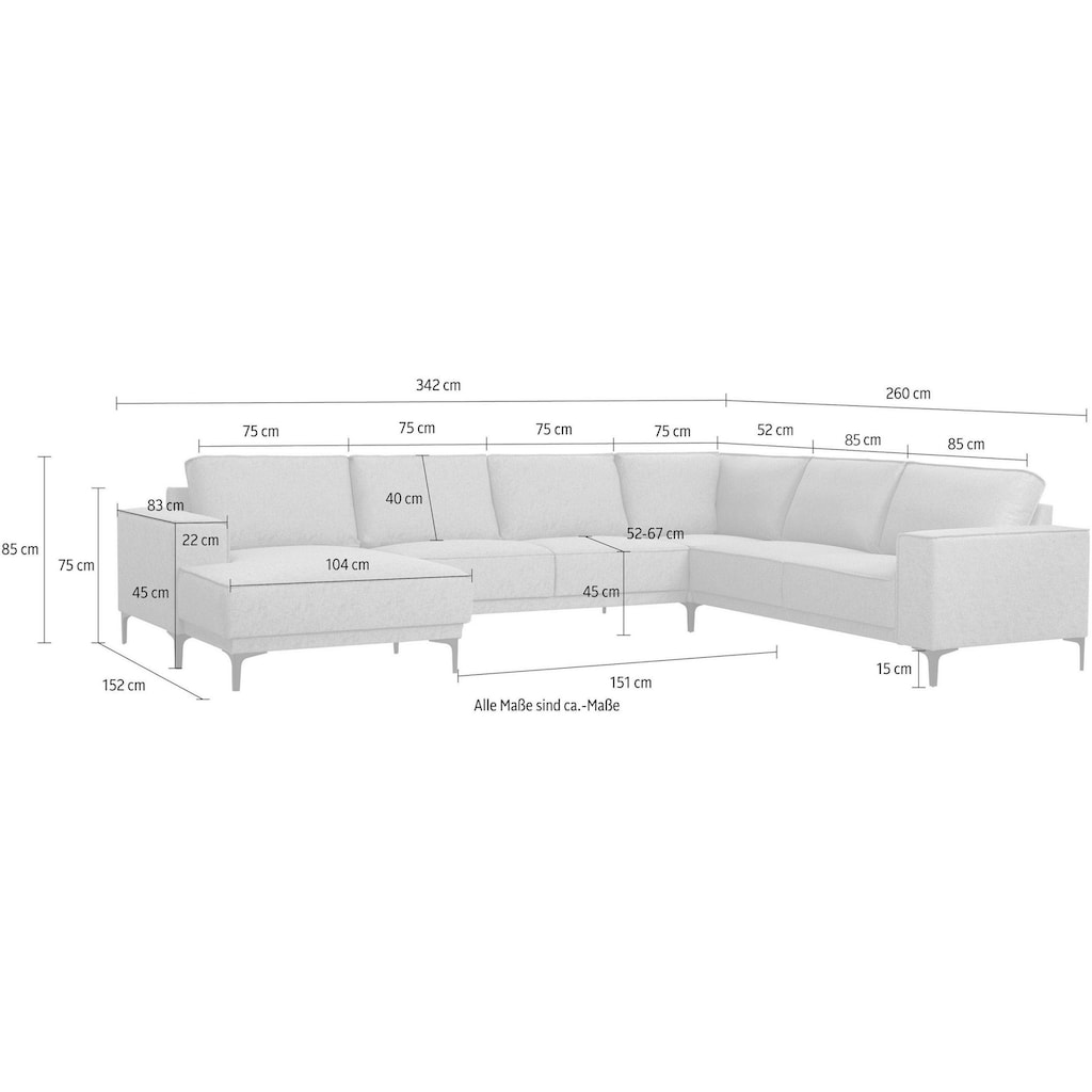 Places of Style Wohnlandschaft »OLAND XXL 342 cm, U-Form,«