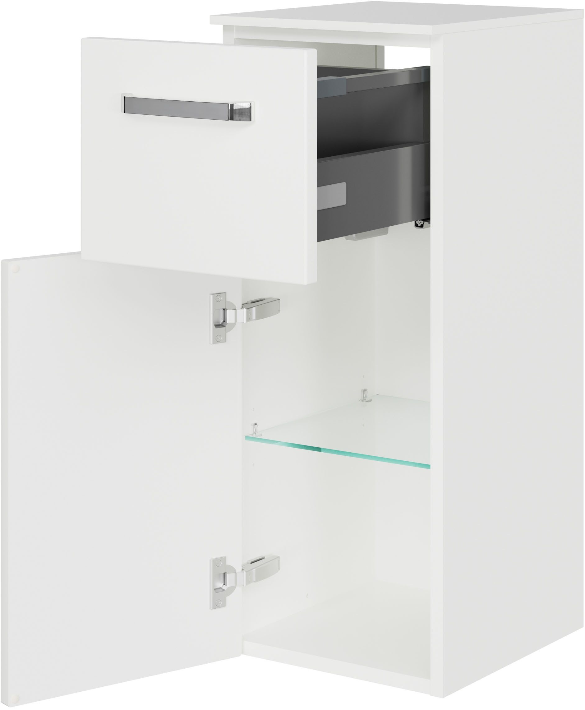 Saphir Unterschrank »Serie 4010 Badschrank 30cm breit, 1 Tür, 1 Schublade, inkl. Türdämpfer«, Badezimmerschrank mit 1 Glas-Einlegeboden, 73 cm hoch, 33 cm tief