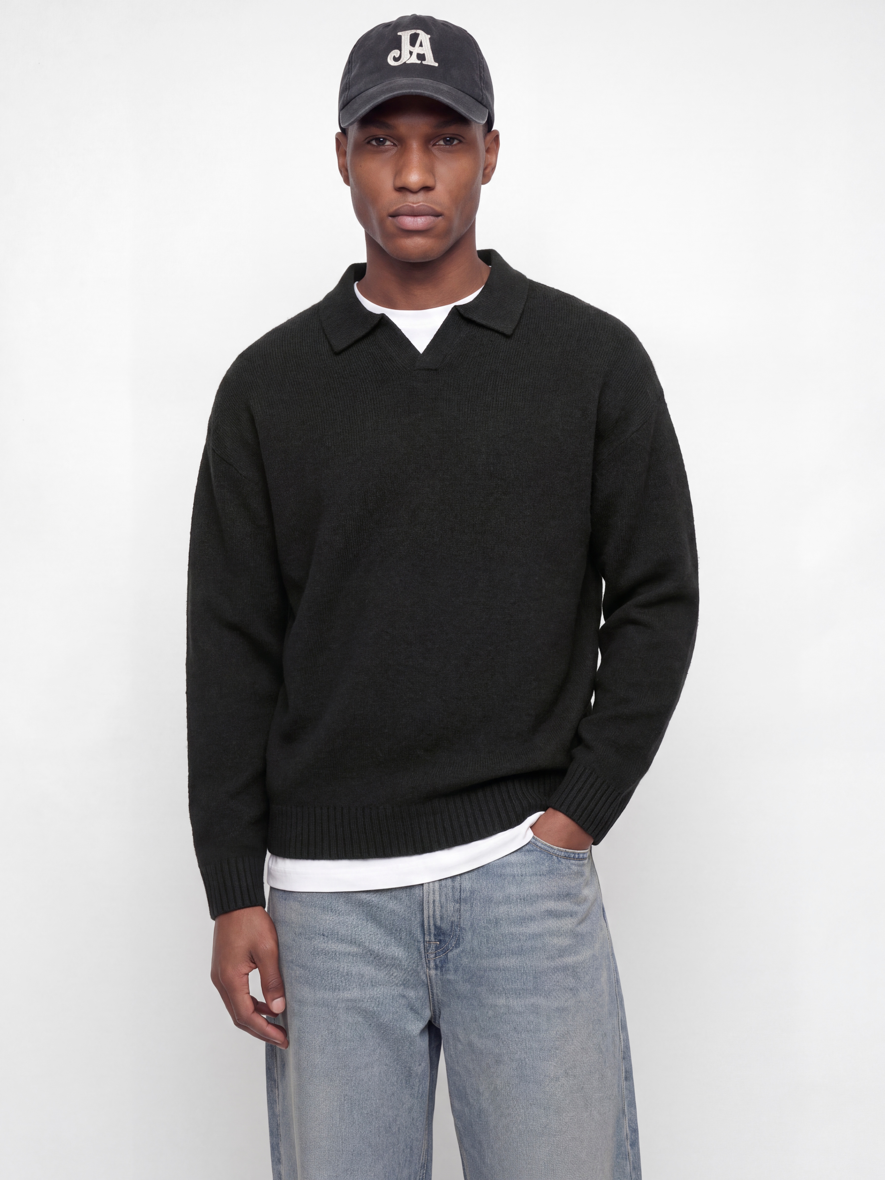 Jack & Jones Polokragenpullover "JJESOHO OLLIE KNIT SPLIT NECK SN" Materialmix, regular fit
