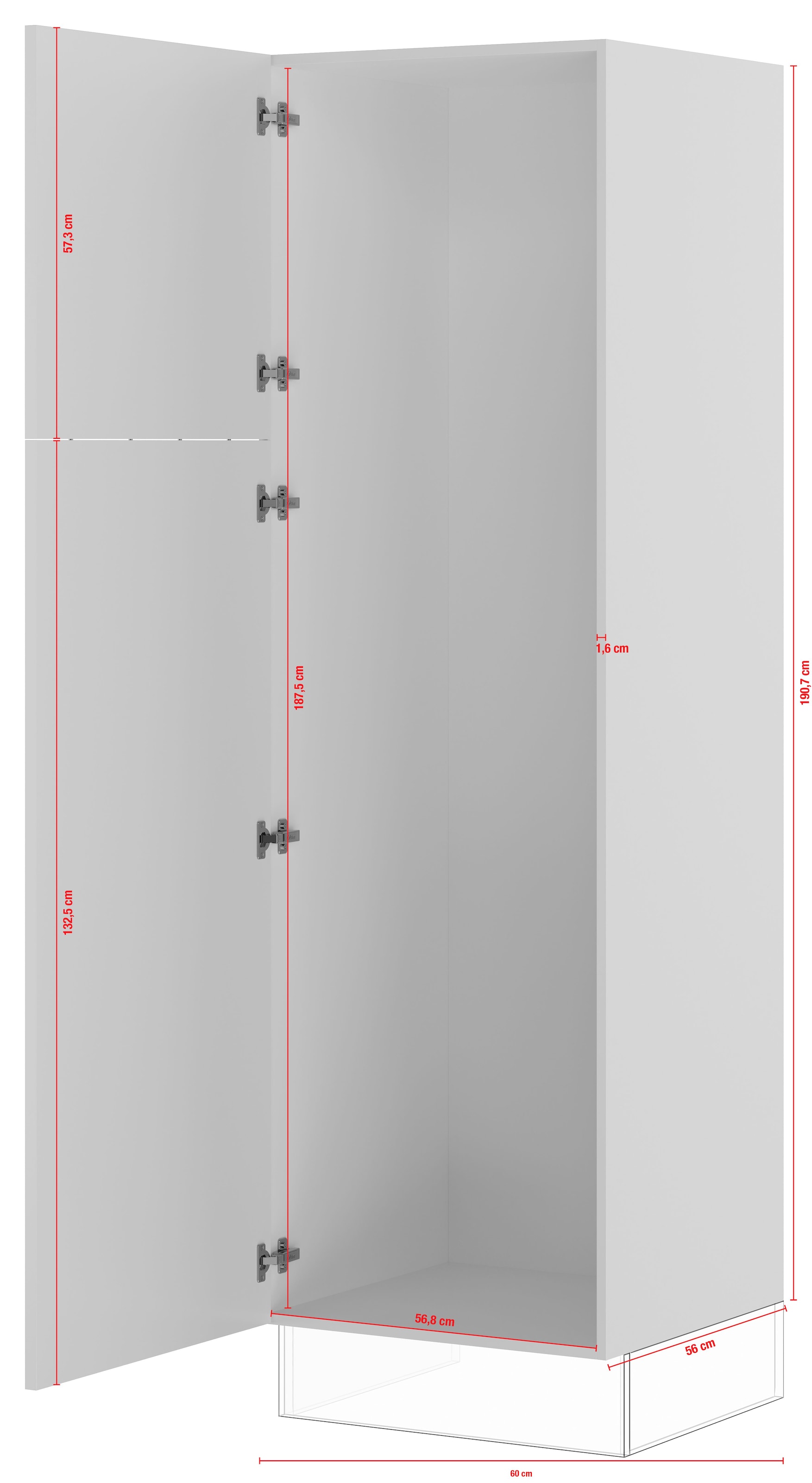 IMPULS KÜCHEN Seitenschrank »"Prag", Breite/Höhe: 60/190,7 cm«, vormontiert, mit Drehtür