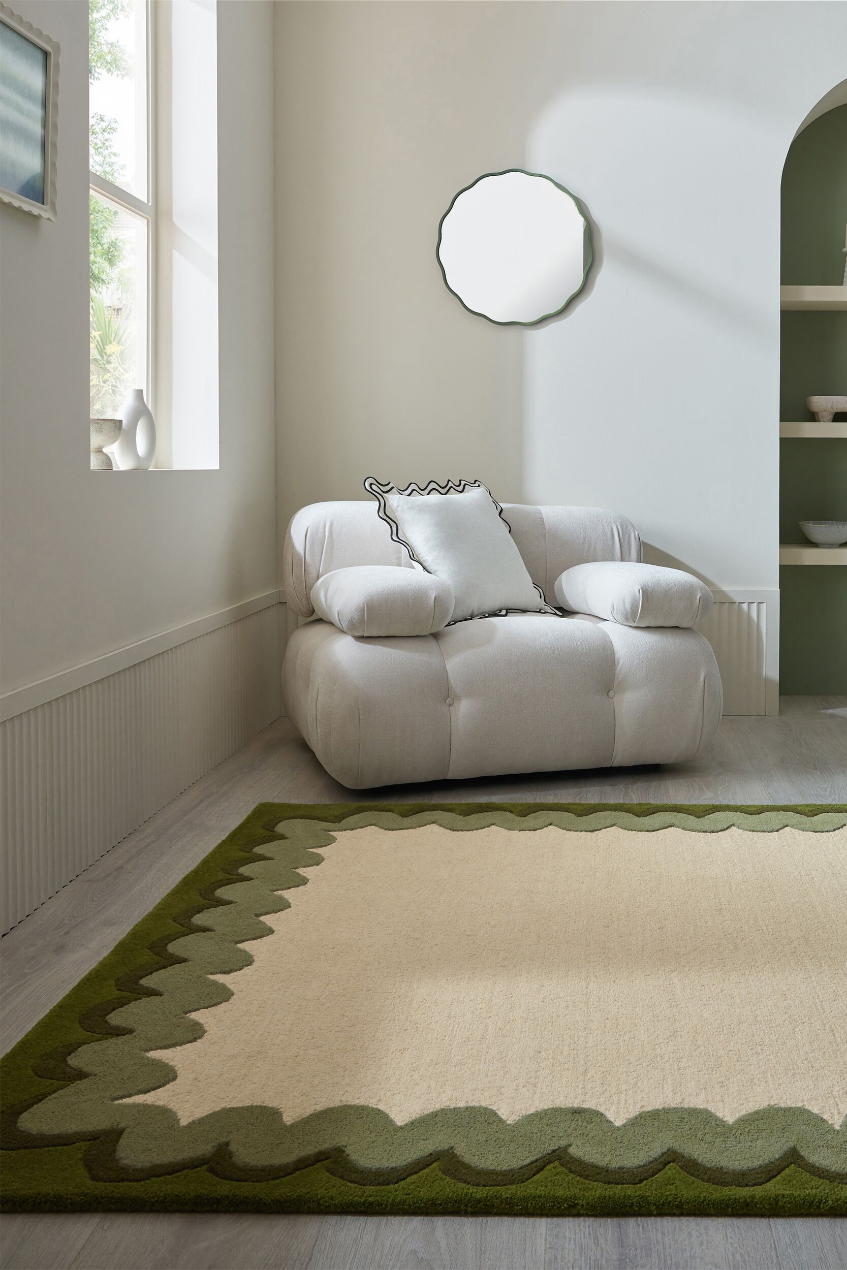 FLAIR RUGS Wollteppich "WIGGLE" rechteckig 8 mm Höhe mit gewelltem Wellenrand; auch als Läufer und in rund