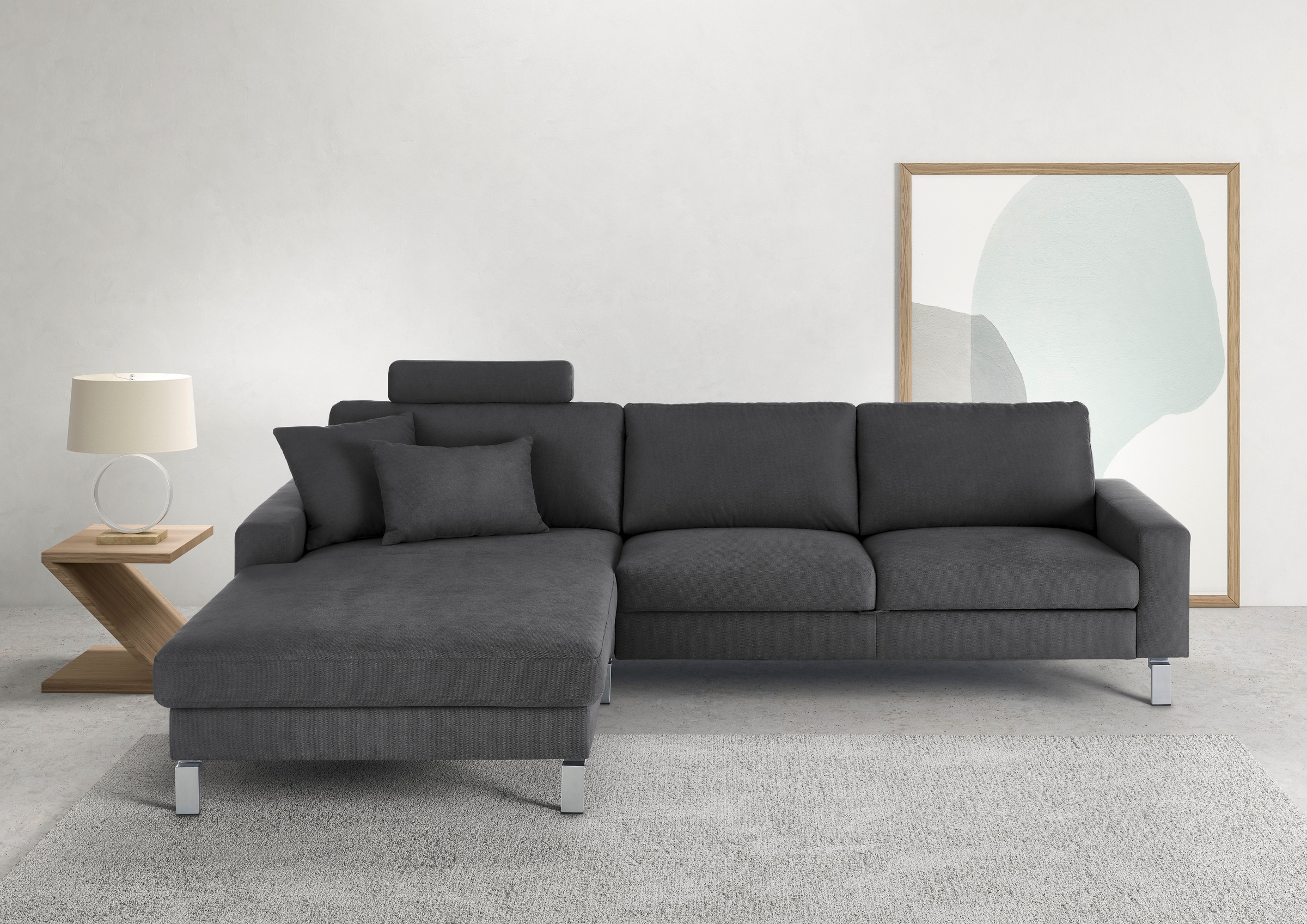 3C Candy "Lecce, wahlweise PUR-Schaumstoff oder Tonnentaschenfederkern" Bett im 2,5-Sitzer, teilmotorische Schlaffunktion im Longchair, L-Form