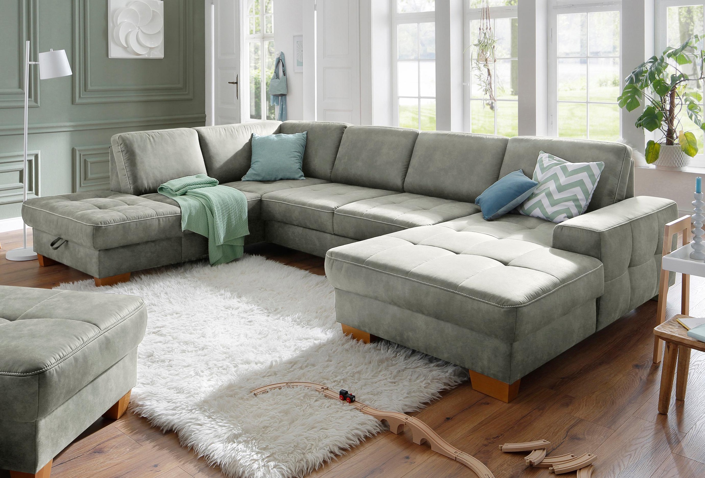 OTTO home Wohnlandschaft "Puccini U-Form" mit Federkern, Sitztiefenverstellung, Kontrastnaht