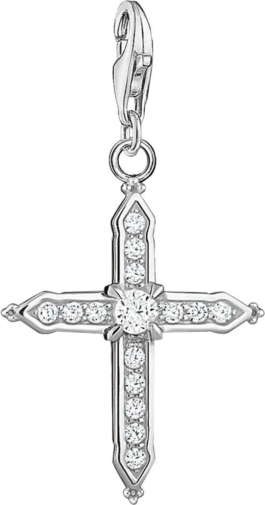 Charm-Einhänger THOMAS SABO "Charm-Anhänger Kreuz", bunt (silberfarben, weiß, weiß), Charms, Damen, Silber 925 (recycelt), mit Zirkonia (synth.)