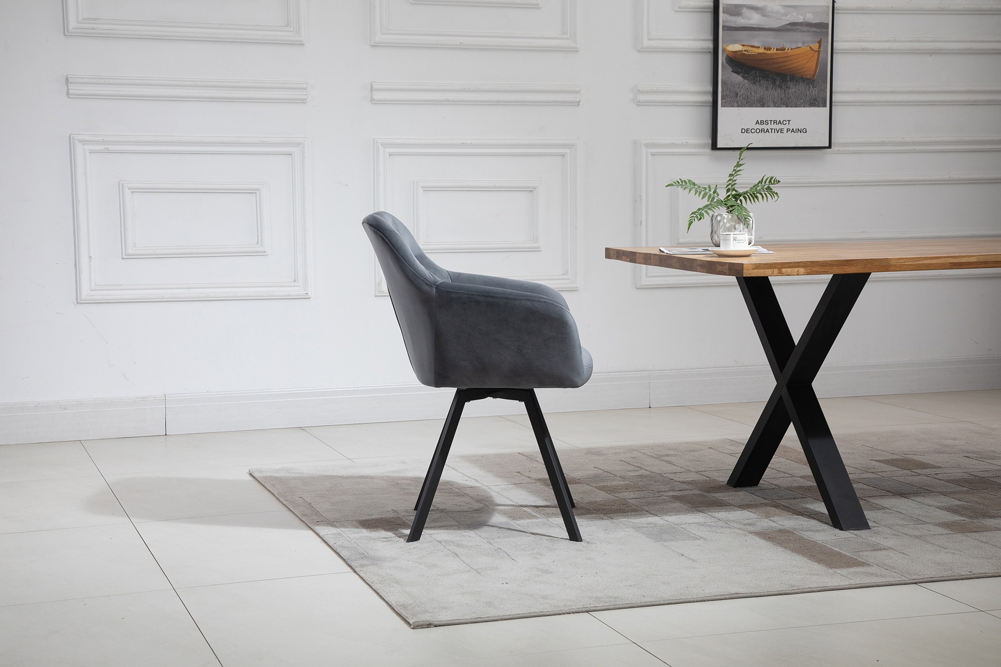 SalesFever Essgruppe, (Set, 5 tlg.), Stühle mit 360° Drehplatte, Tischplatte mit echter Baumkante