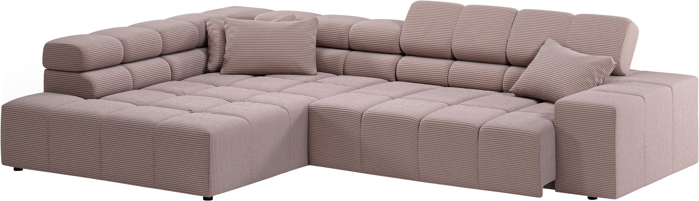 Ecksofa HOME AFFAIRE "Ancona incl. Kopfteilverstellung, Breite 319cm, L-Form", rosa (rosé), B:319cm H:70cm T:215cm, Struktur (85% Polyester, 15% Viskose);Luxus-Microfaser weich (98% Polyester, 2% Nylon);Velours (100% Polyester), Sofas, Ecksofa, wahlweise  6