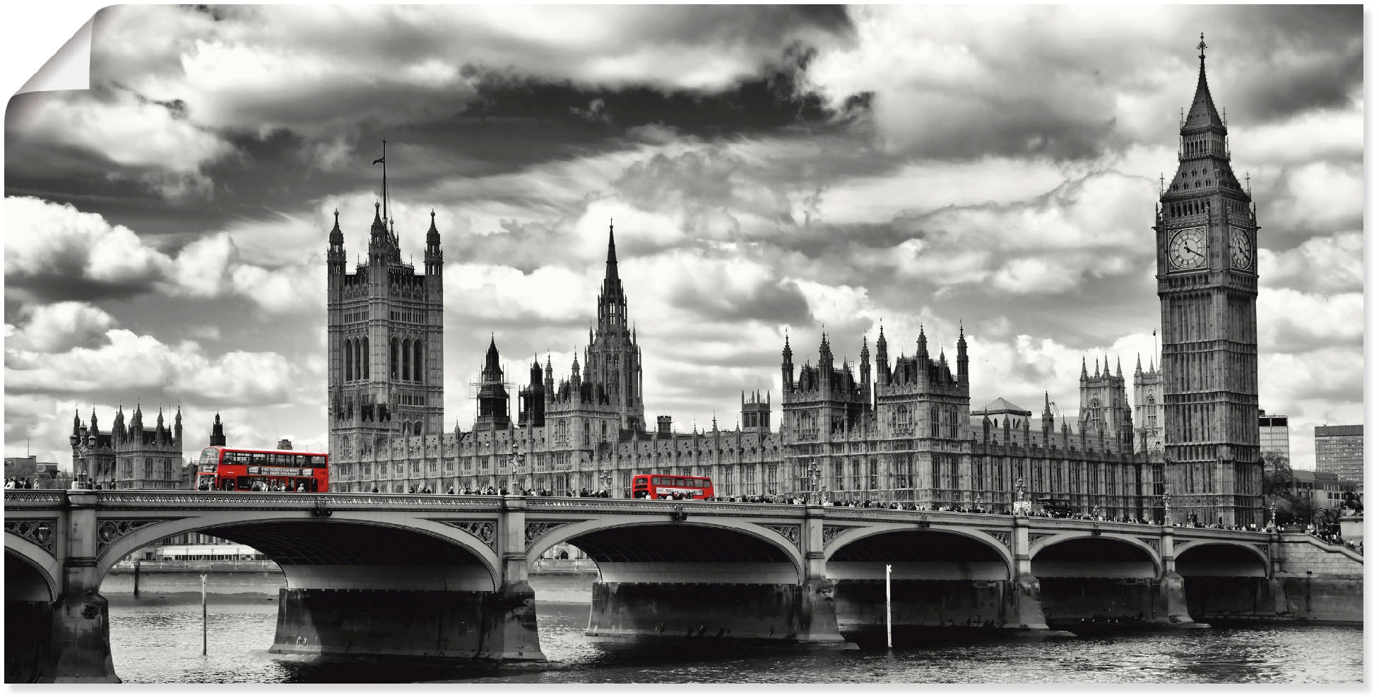 Artland Wandbild "London Westminster Bridge & Red Buses", Großbritannien, (1 St.), als Leinwandbild, Poster, Wandaufkleb