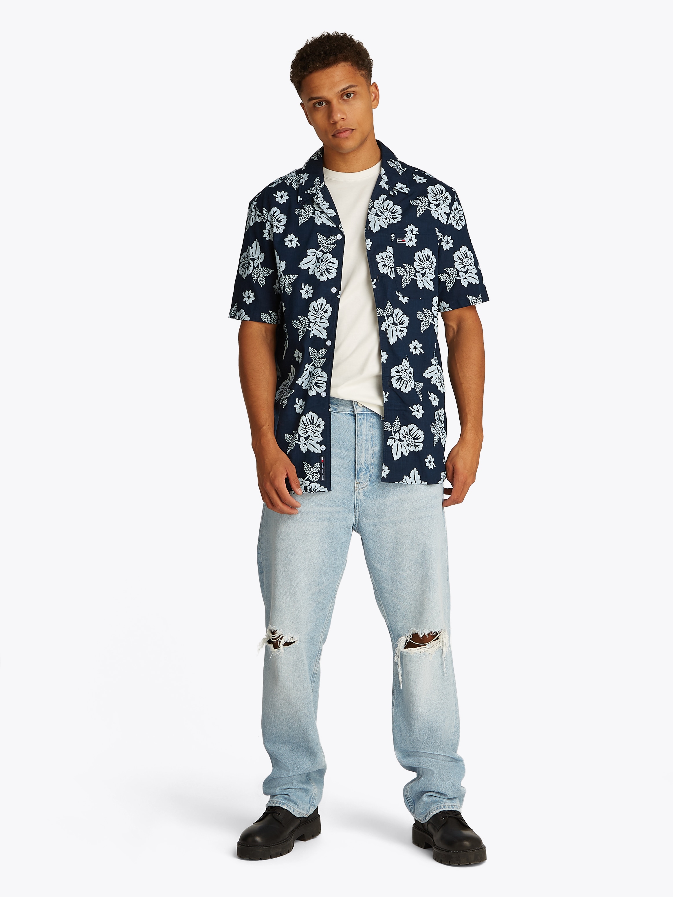 Tommy Jeans Kurzarmhemd »TJM REG SLUB AOP SS SHIRT EXT«