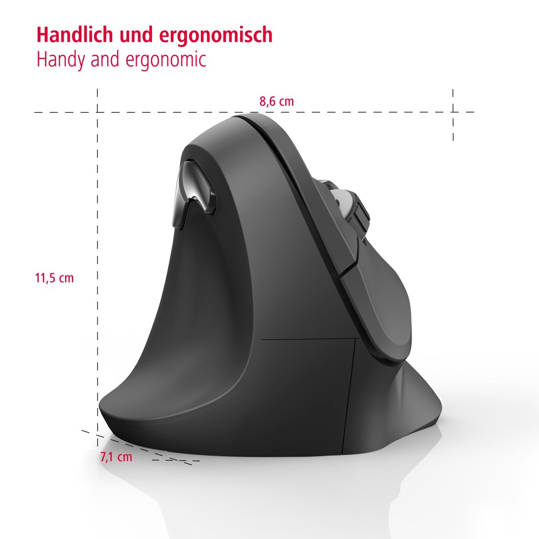 Hama ergonomische Maus »Computermaus kabellos für Linkshänder, ergonomisch, vertikal, schwarz«, Funk, Funkmaus, DPI Schalter, Browser Tasten, USB Empfänger