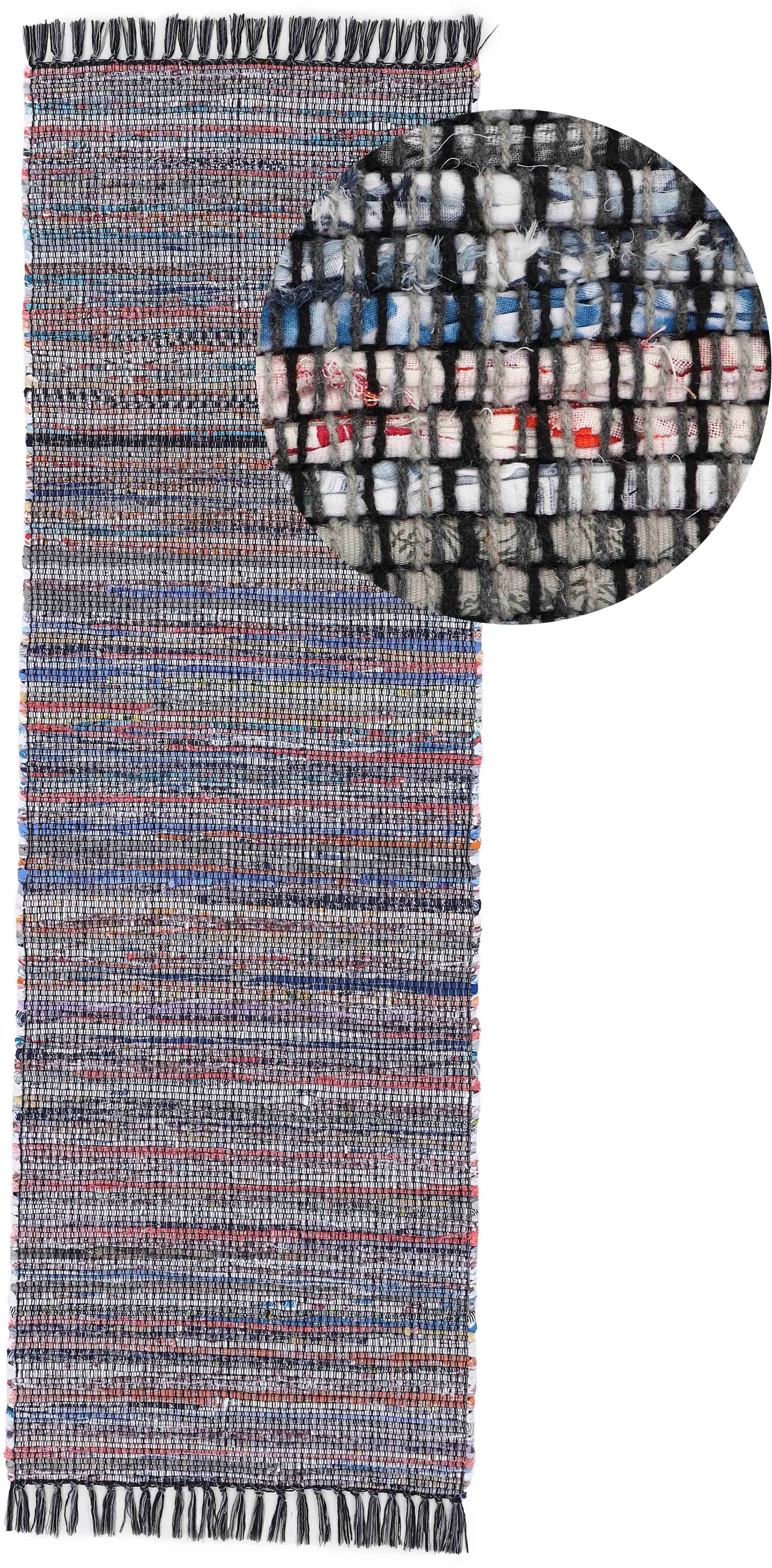 carpetfine Teppich »Kelim Chindi, Wendeteppich«, rechteckig, 6 mm Höhe, handgewebt, Fleckerlteppich mit Fransen, auch vielen in Läufergrößen