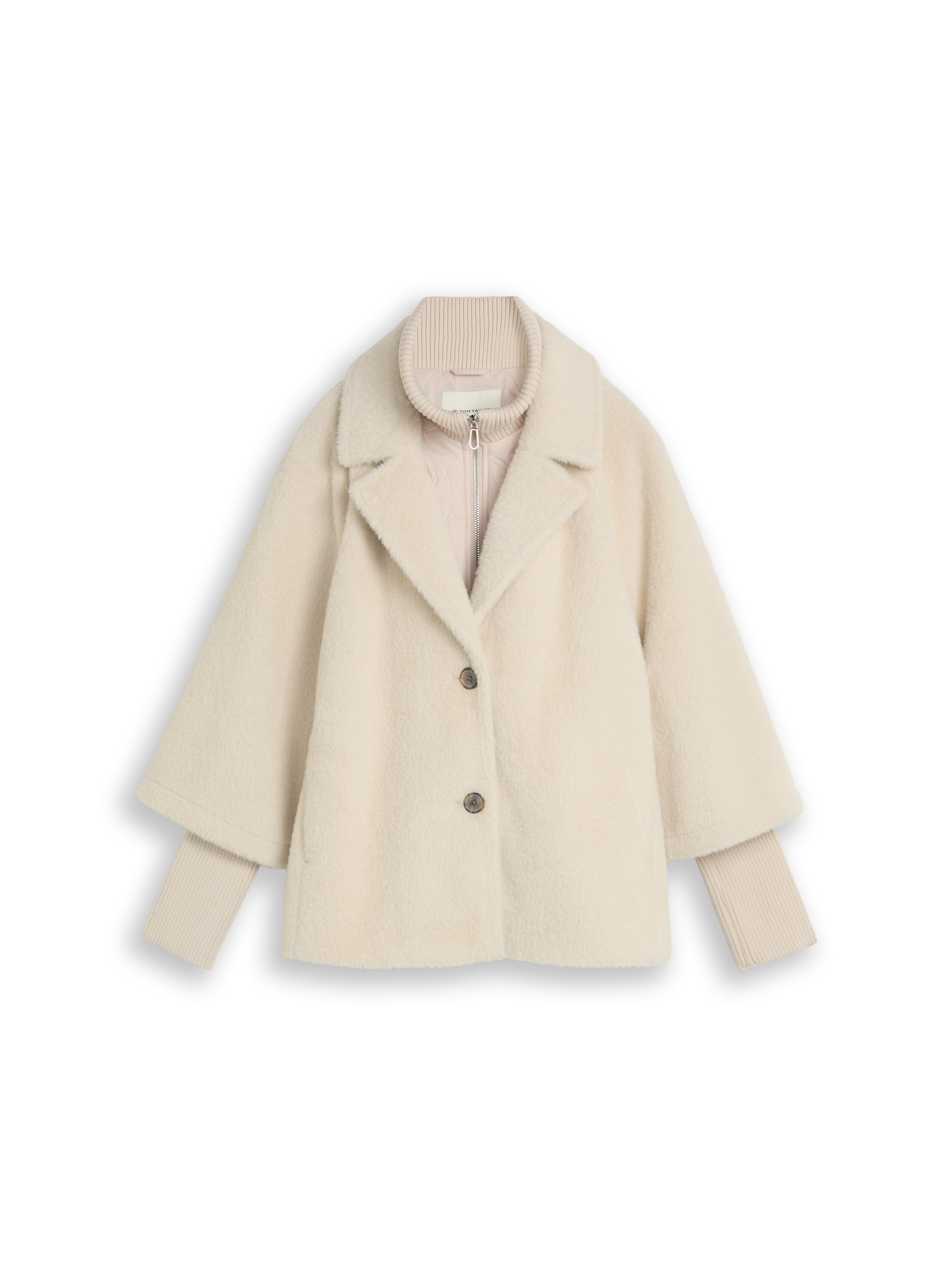TOM TAILOR Fellimitatjacke »Regular« ohne Kapuze mit Reverskragen und Stehkragen-Inlay  und Knopfleiste