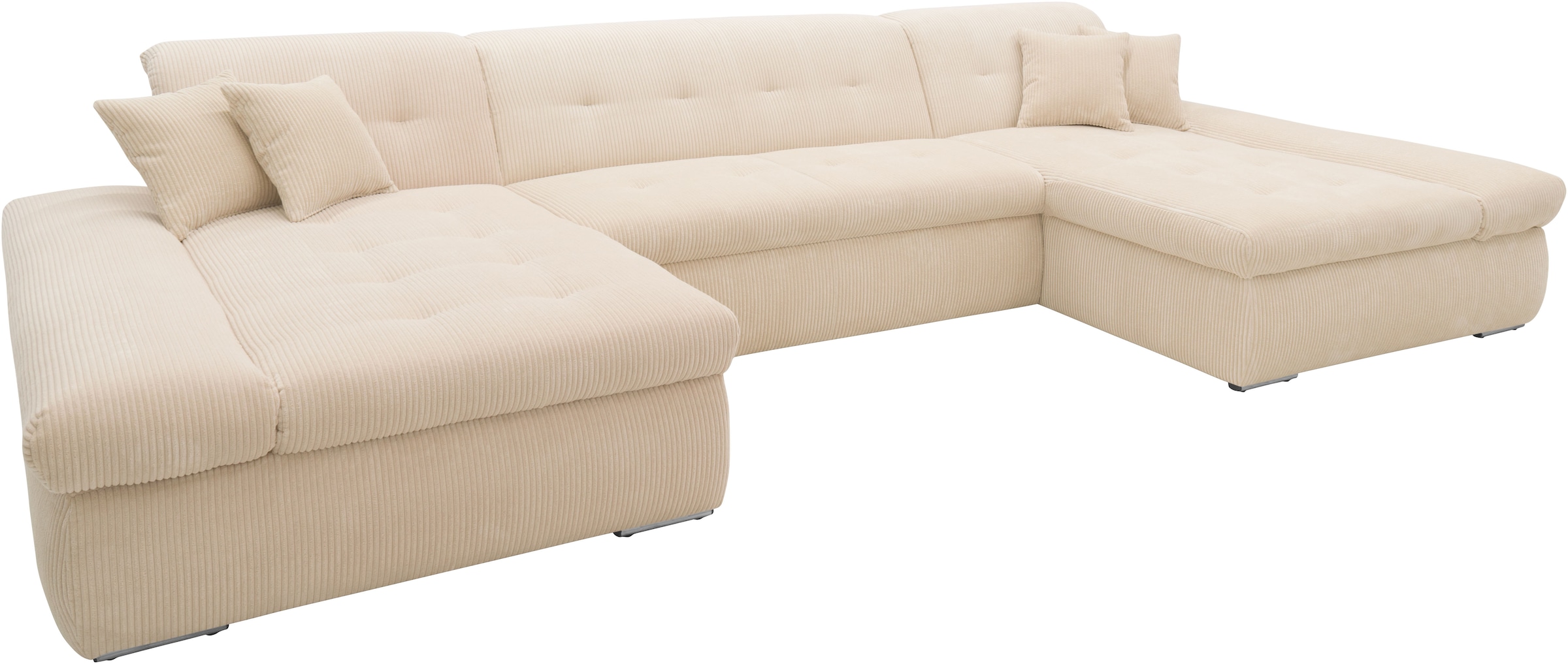 DOMO collection Wohnlandschaft »Moric wahlweise mit Bettfunktion und Armteilverstellung, XXL«, U-Form, beidseitig mit Recamiere, incl. Zierkissen, Cord-Bezug