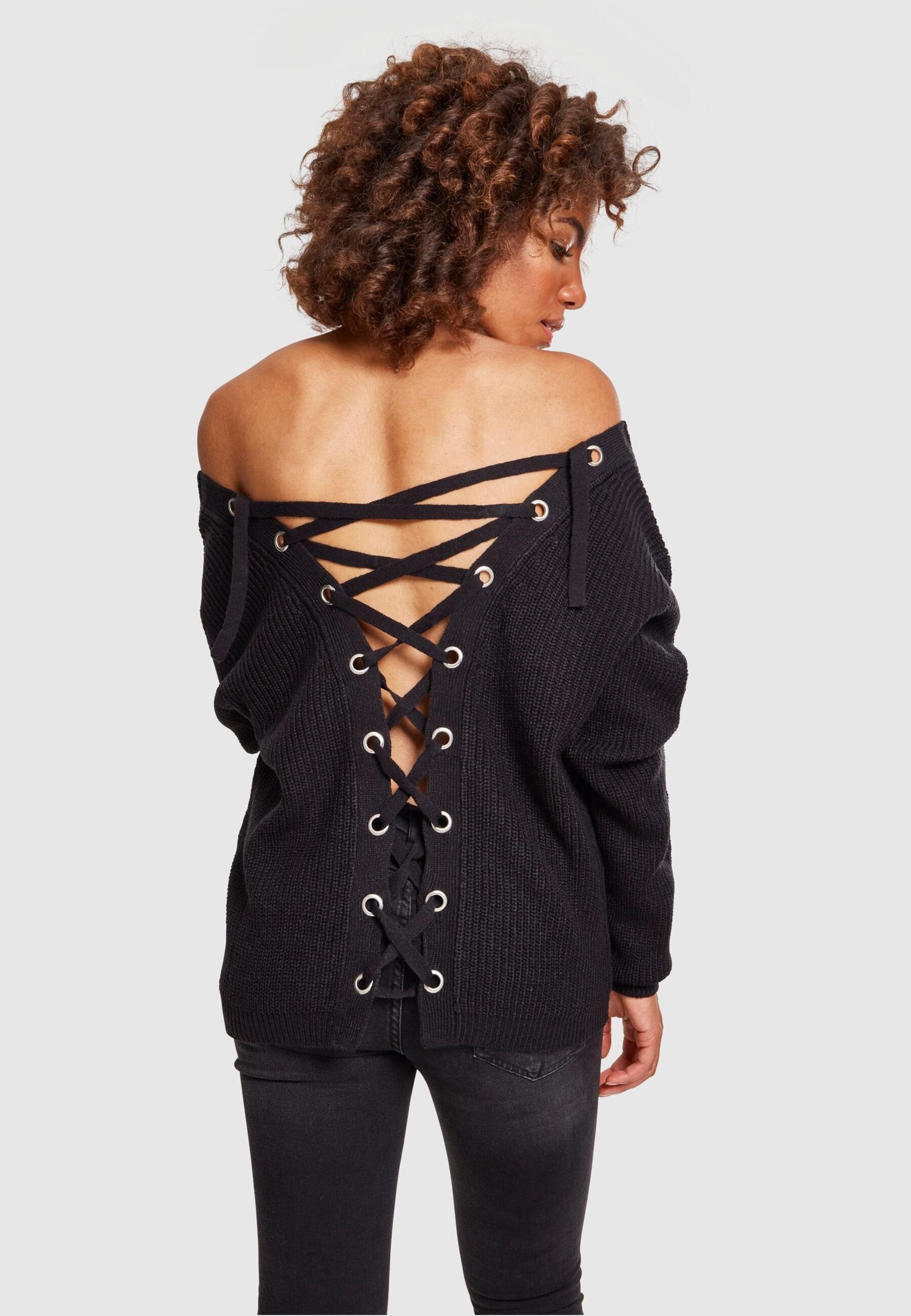 URBAN CLASSICS Rundhalspullover »Urban Classics Damen Ladies Back Lace Up Sweater«