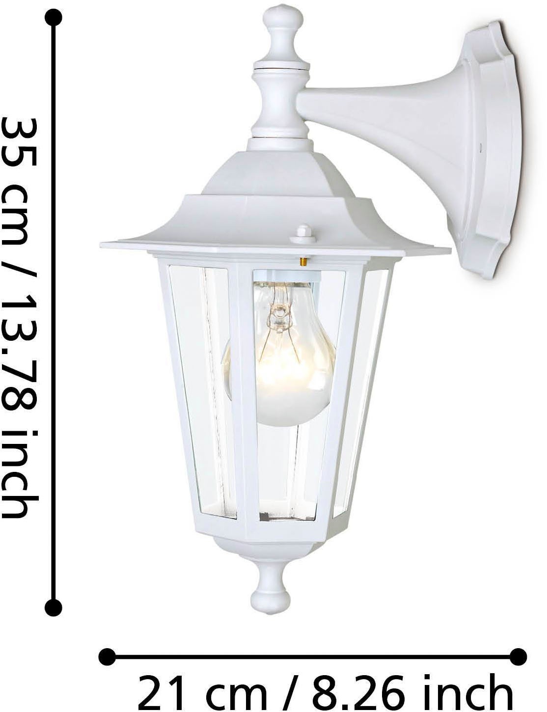 EGLO LED Wandleuchte »LATERNA 5 L16,5 x H35 x AL21 cm, spritzwassergeschützte Lampe«, 1 flammig, Leuchtmittel E27 | ohne Leuchtmittel, Außen-Wandlampe, Wandleuchte, Weiß, E27, IP44, L16,5 x H35 x AL21 cm