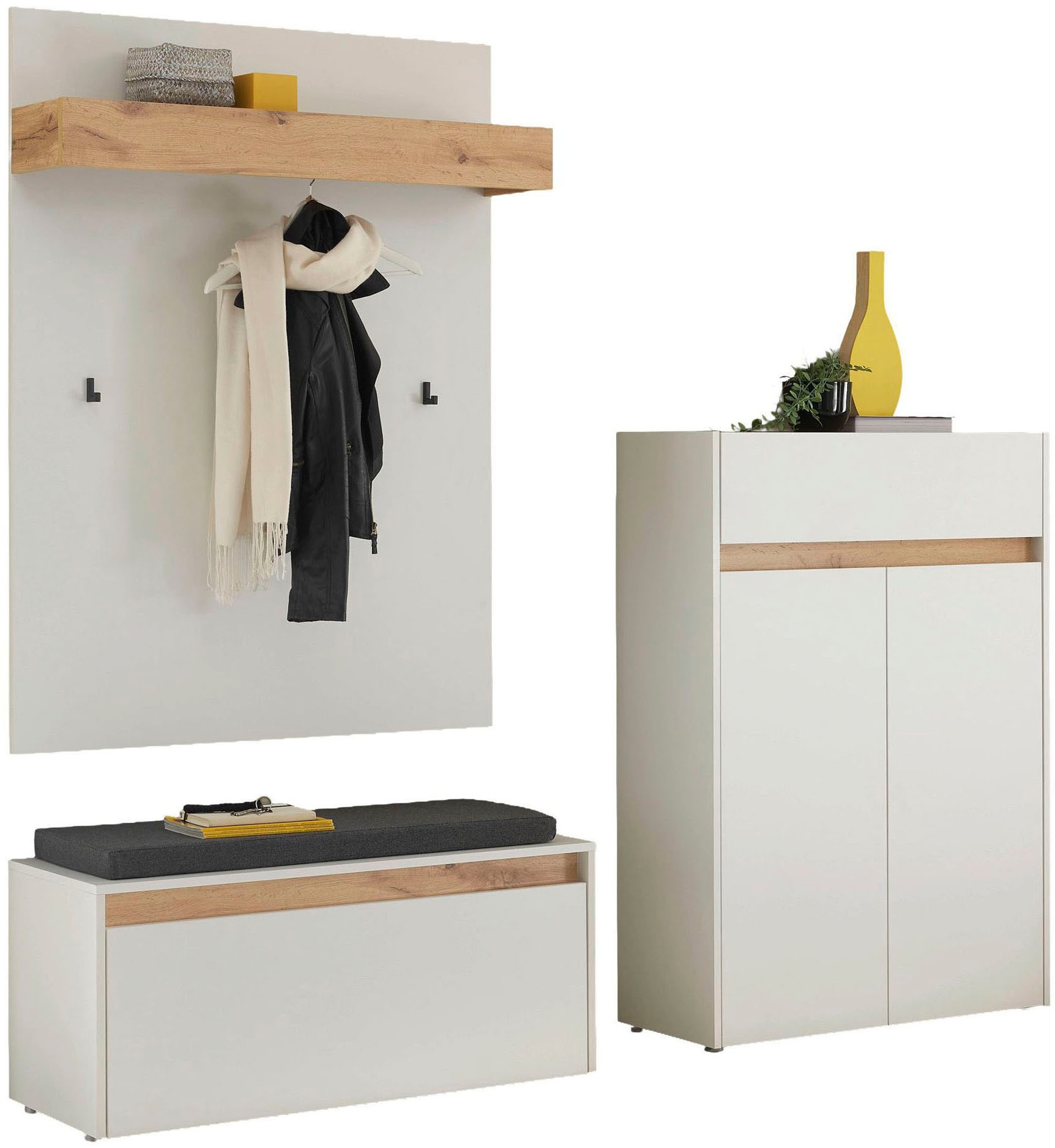 Garderoben-Set HOME AFFAIRE, B:185cm H:200cm T:35cm, weiß, Holzwerkstoff, Flur, Kastenmöbel-Sets, "City/Giron, moderne Garderobe, viel Stauraum, ca.