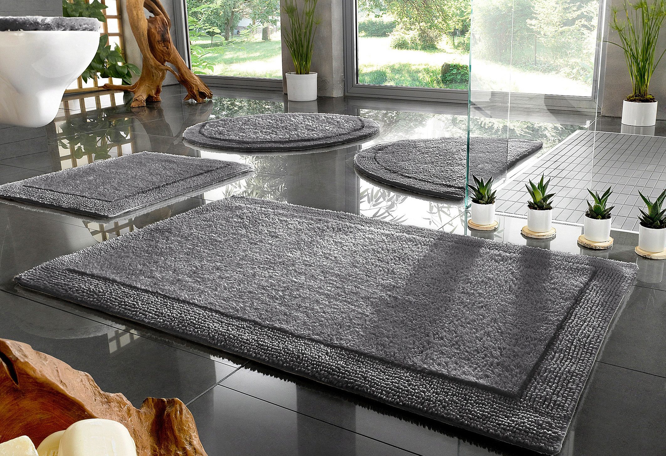 OTTO home Badematte "Kapra, Badvorleger, Badezimmer Teppich" Höhe 14 mm beidseitig nutzbar fußbodenheizungsgeeignet strapazierfähig mit Bordüre, Badteppich, Badematte, Baumwolle
