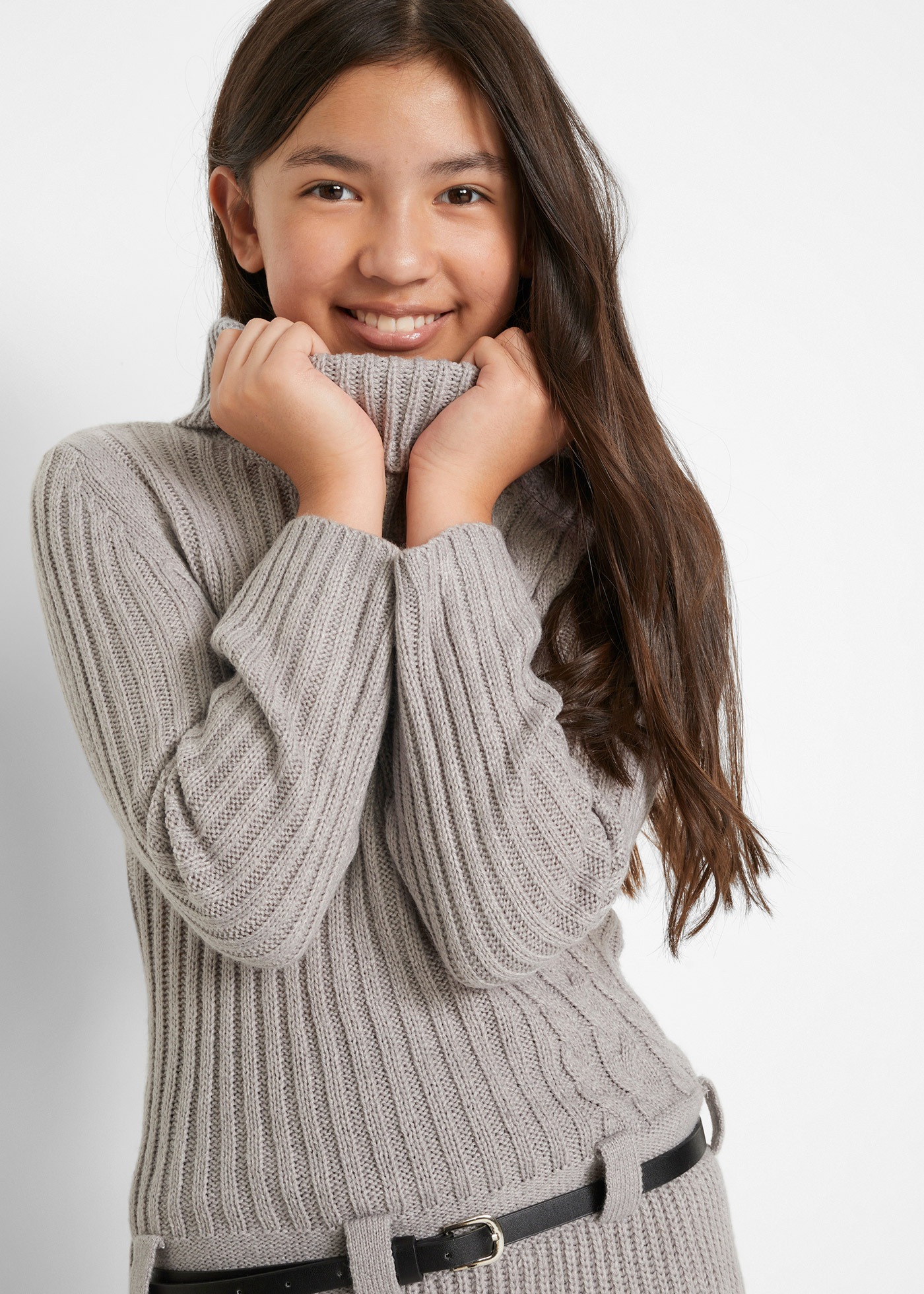 Thumbnail - bonprix 2-in-1-Kleid Set, 2, für Alltag, Grobstrick, mit seitlich versetztem Zopfmuster