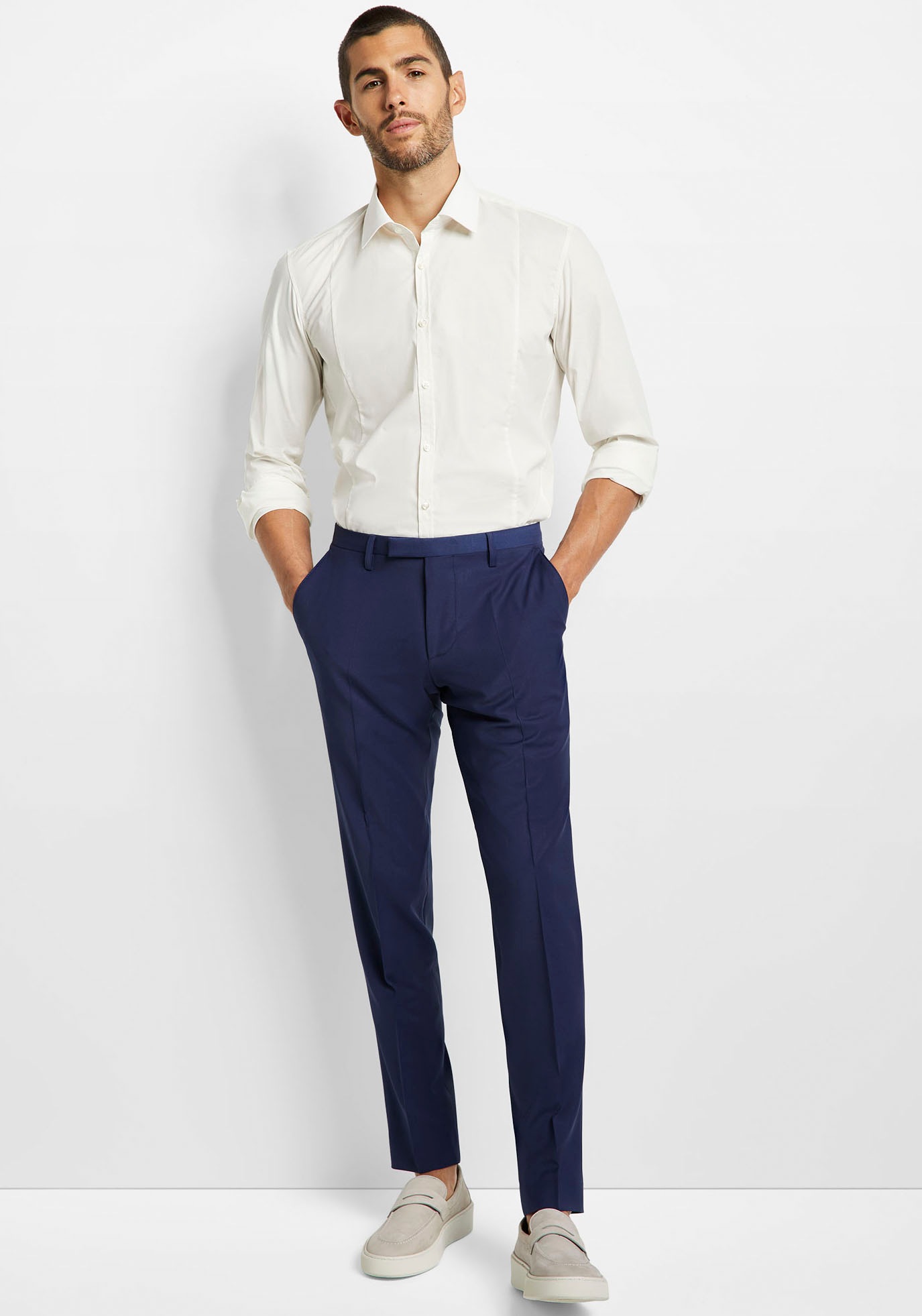 Baukastenhose CINQUE "CICASTELLO", Herren, Gr. 46, N-Gr, blau, Web, Obermaterial: 53% Polyester, 43% Schurwolle, 4% Elasthan, unifarben, regular fit lang, Hosen, mit Powerstretch 3