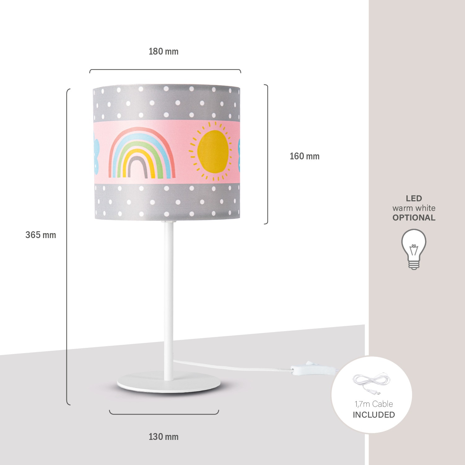 Paco Home Tischleuchte »Cosmo 962«, 1 flammig, Leuchtmittel E14 | ohne Leuchtmittel, Lampe Kinderzimmer Ø 18cm Regenbogen Sonne Wolken Höhe 36,5cm E14