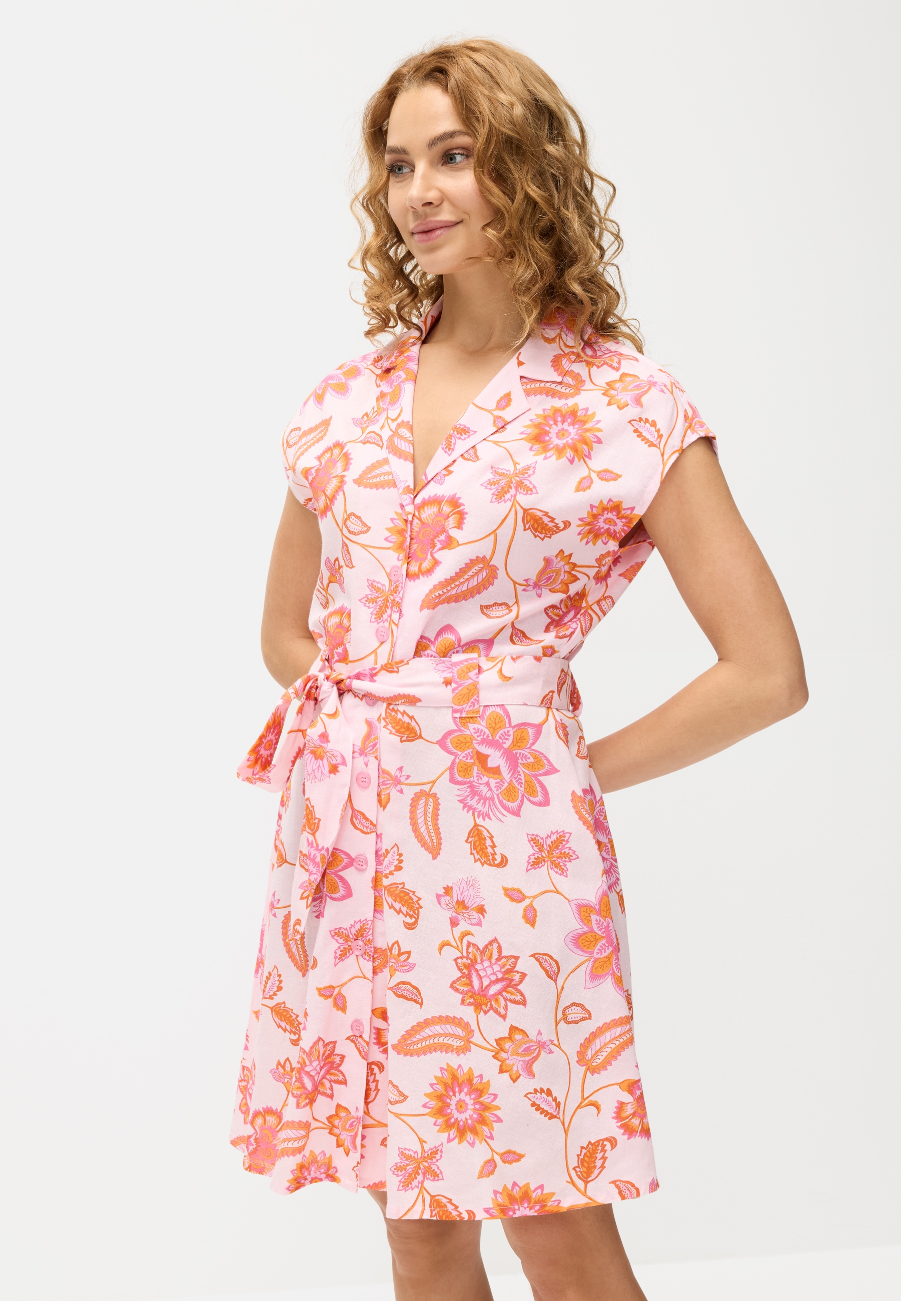LASCANA Hemdblusenkleid aus Leinenmix, mit Reverskragen, Alloverprint