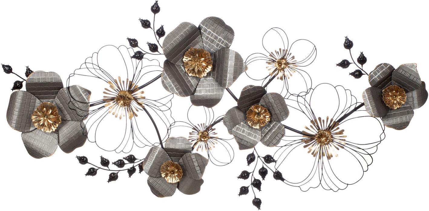Casablanca by Gilde Wanddekoobjekt "Wandrelief, "Blossom", Metall, schwarz, anthrazitfarben, goldfarben" Wandrelief Blossom Blüten Blumen Wanddeko Wohnzimmer
