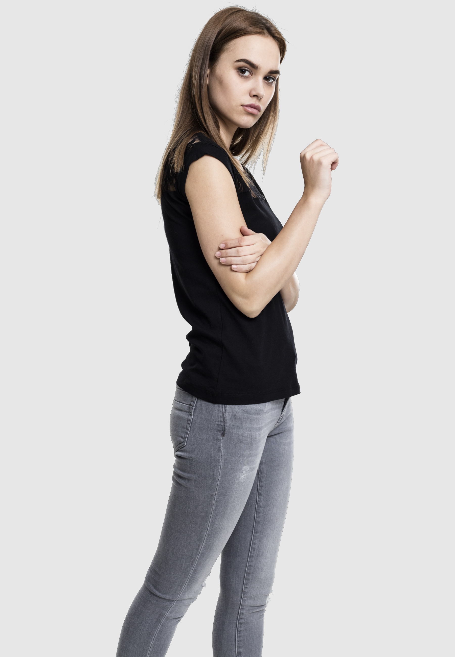 URBAN CLASSICS Kurzarmshirt »Urban Classics Damen Ladies Top Laces Tee« 1 Stk.