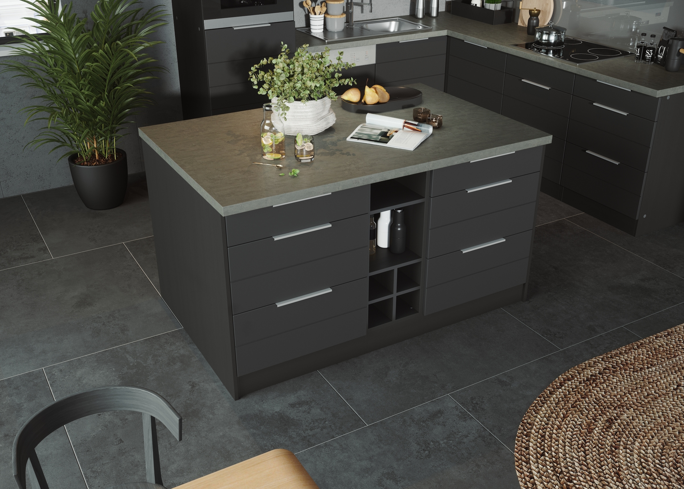 KOCHSTATION Kücheninsel »KS-Luhe, Breite 153 cm, mit Flaschenregal«, MDF-Fronten, Arbeitsplatte 38mm stark