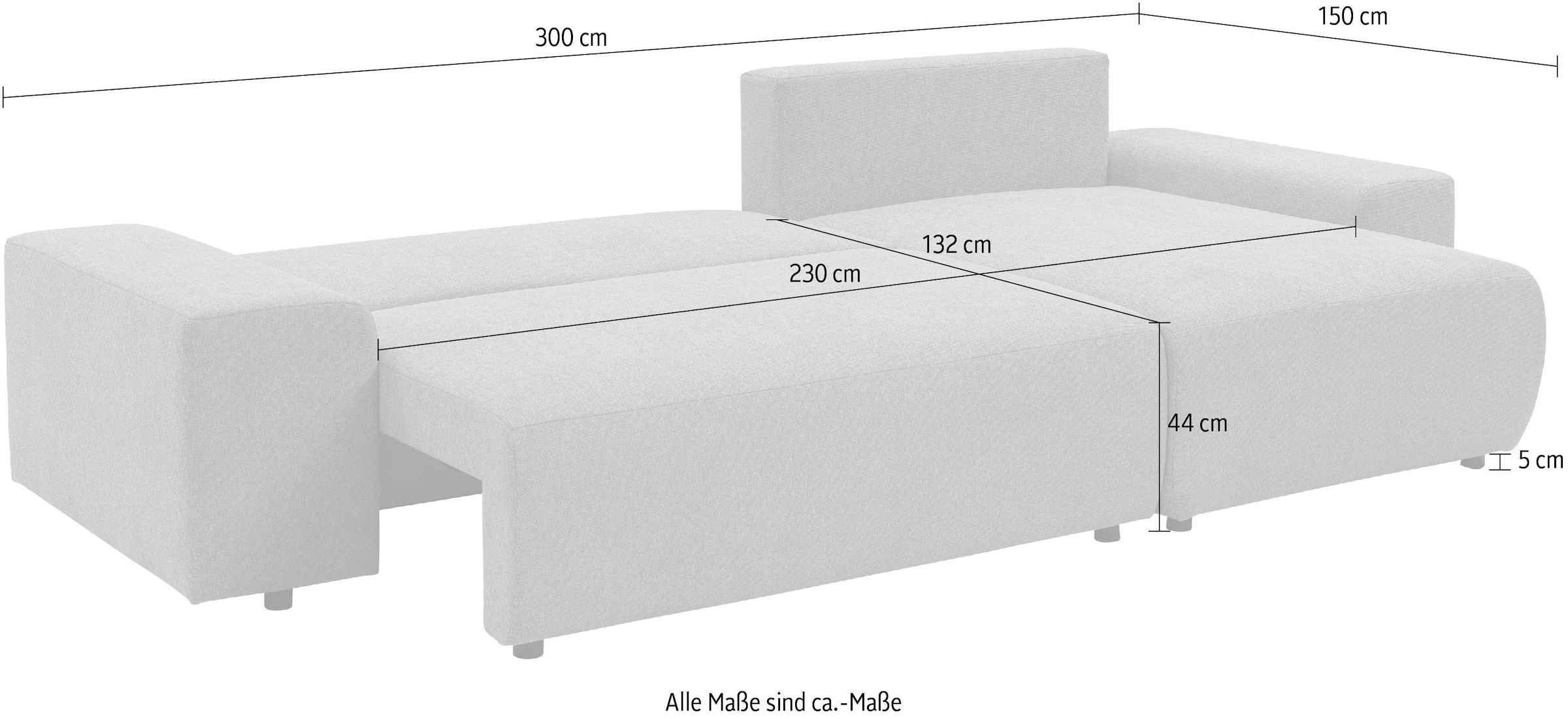 WERK2 Ecksofa »Amsterdam mit Bett & Bettkasten, viel Platz, modernes Design« Cord, L-Form, XXL, Schlaffunktion, Bettkasten